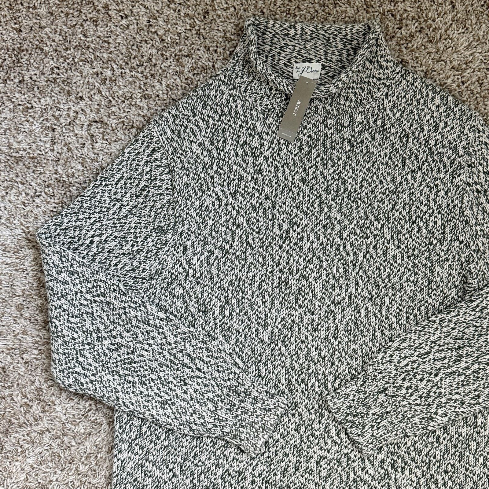 J.Crew NWT J. Crew Roll Neck Cotton Sweater Oatmeal Green Fisherman Size US L / EU 52-54 / 3 - 5 Thumbnail
