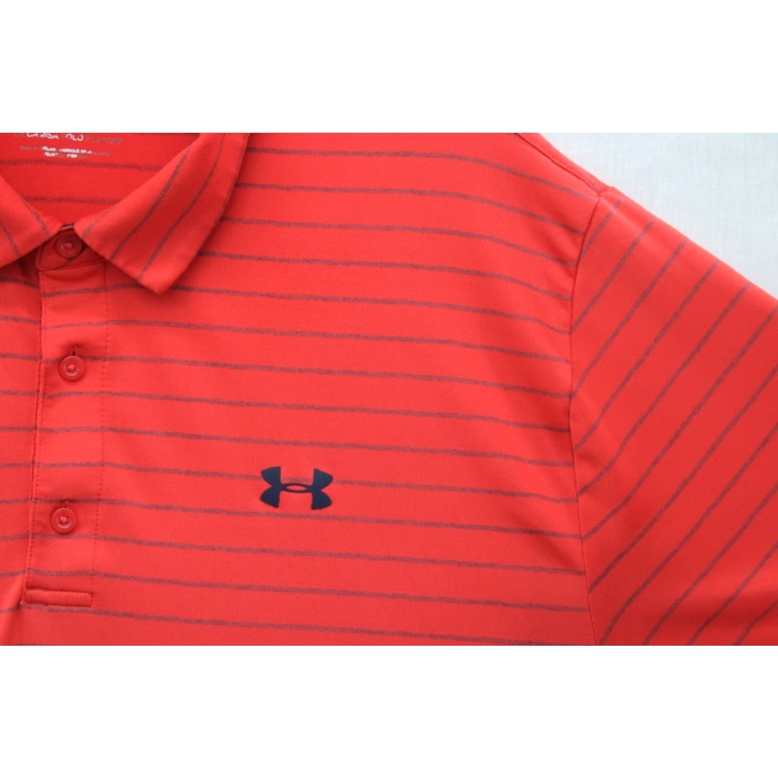 Under Armour VINTAGE Under Armour Playoff Polo Shirt Men's 2XL Orange Black Stripe Performance UPF Size US XXL / EU 58 / 5 - 6 Thumbnail
