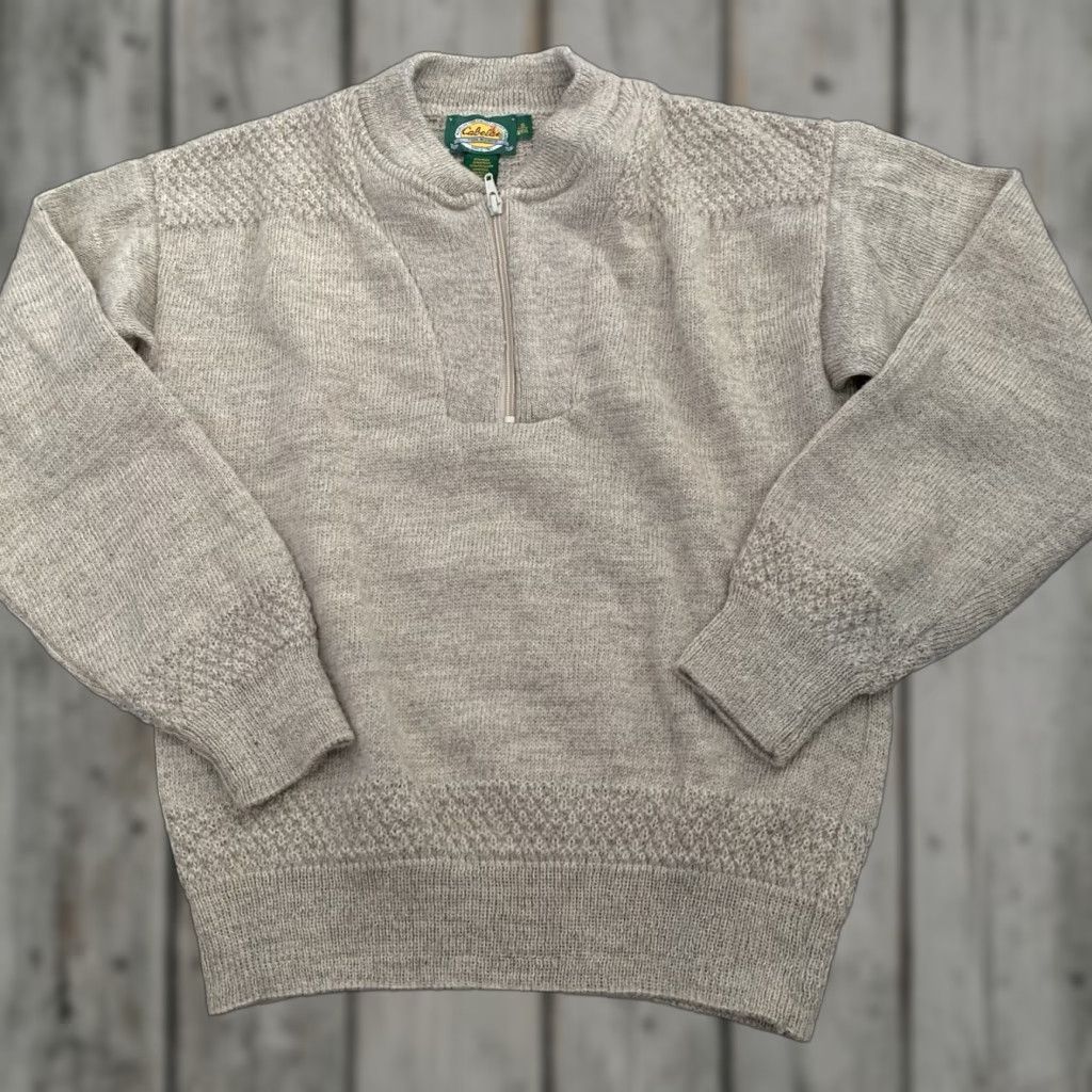 Vintage Cabelas Sweater Womens Small Reg 1/4 Zip Pullover Wool Blend Khaki Tan Outdoors Size S / US 4 / IT 40 - 1 Thumbnail