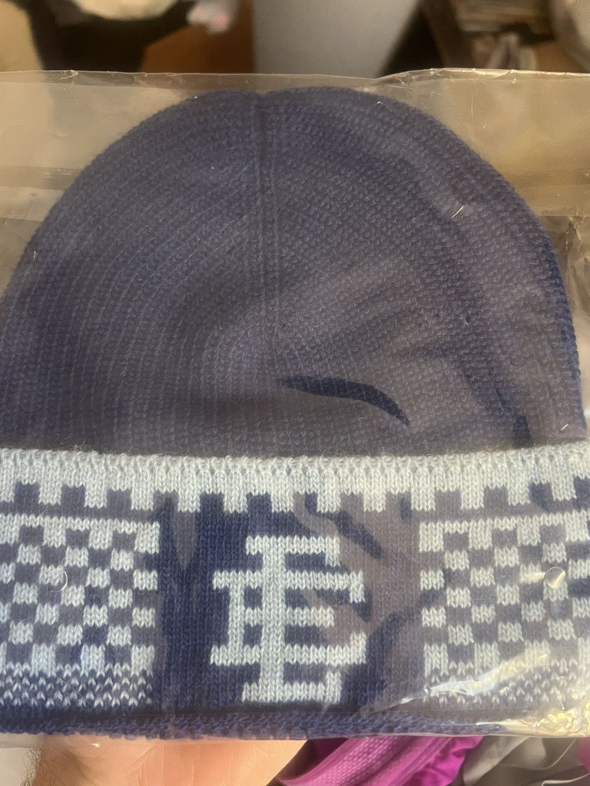 Eric Emanuel Eric Emanuel EE navy & baby blue checker winter hat beanie Size ONE SIZE - 1 Thumbnail