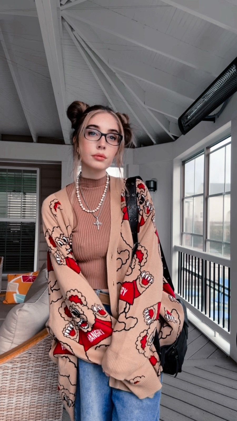 Lazy Oaf Lazy Oaf RARE Hangry Bear Knit Cardigan unisex drop shoulder Size US XXL / EU 58 / 5 - 16 Thumbnail