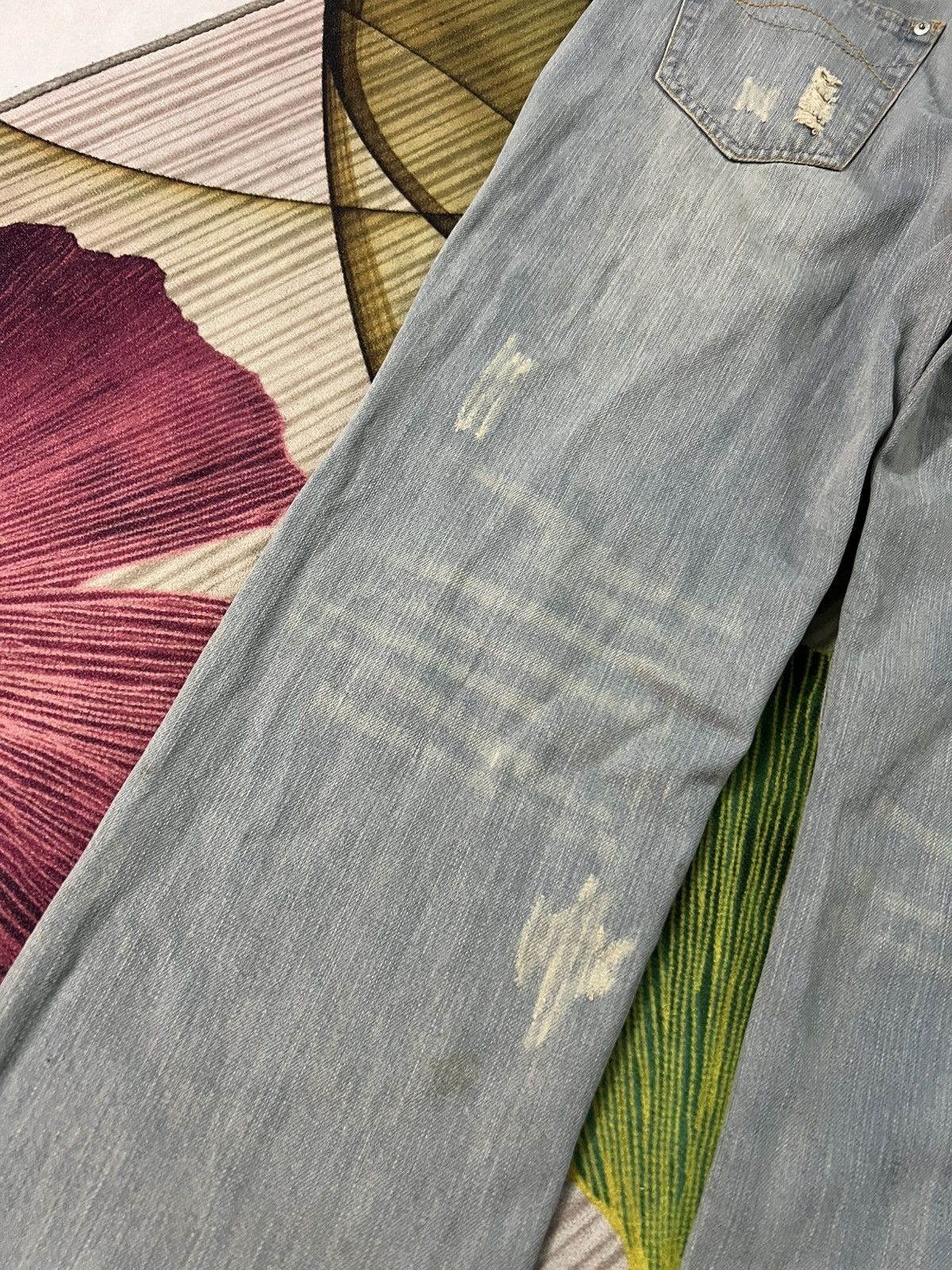 Japanese Brand 💥Flare💥Marna Clef De Sol Faded Distress Jean Size US 32 / EU 48 - 14 Thumbnail