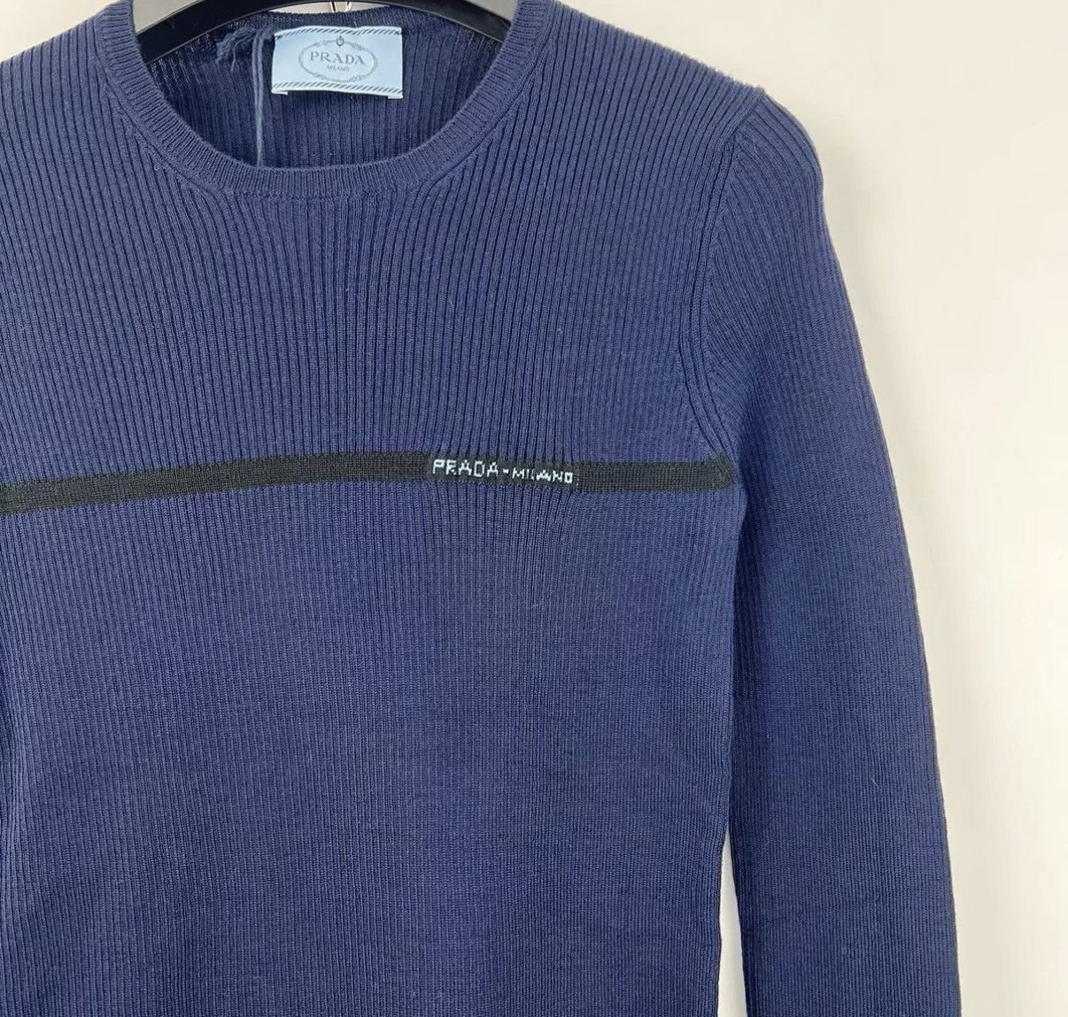 Prada Prada Navy Blue Chest Logo Knit Long Sleeve Top K12 Size S / US 4 / IT 40 - 5 Thumbnail