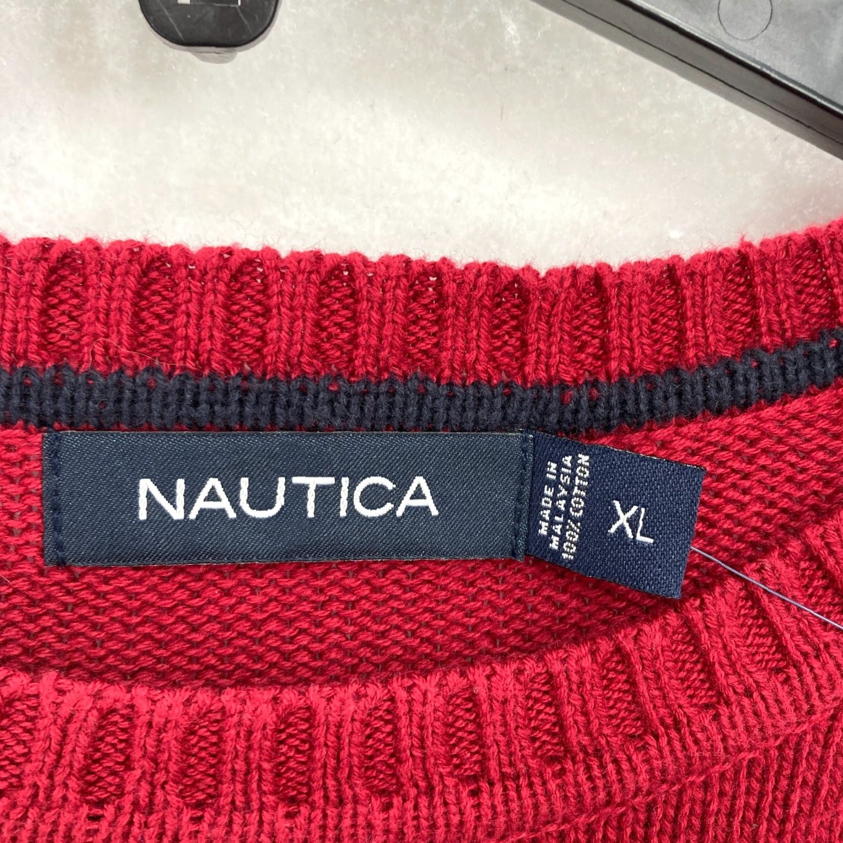 Nautica Nautica Crew Neck Sweater Mens XL Red Gray Striped Heavyweight Casual Coastal Size US XL / EU 56 / 4 - 5 Thumbnail