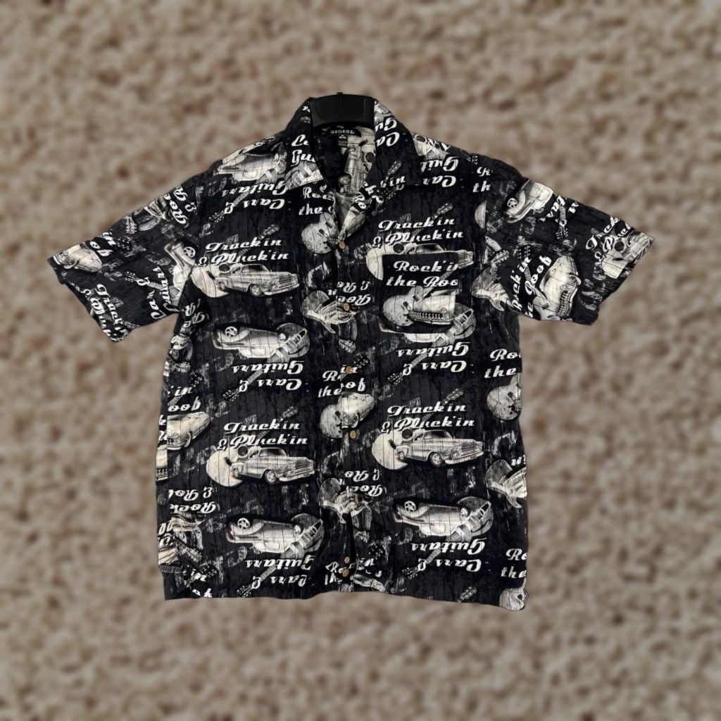 George George Shirt Adult Medium Black White Truckin & Pluckin Country Music Rayon Size US M / EU 48-50 / 2 - 1 Thumbnail