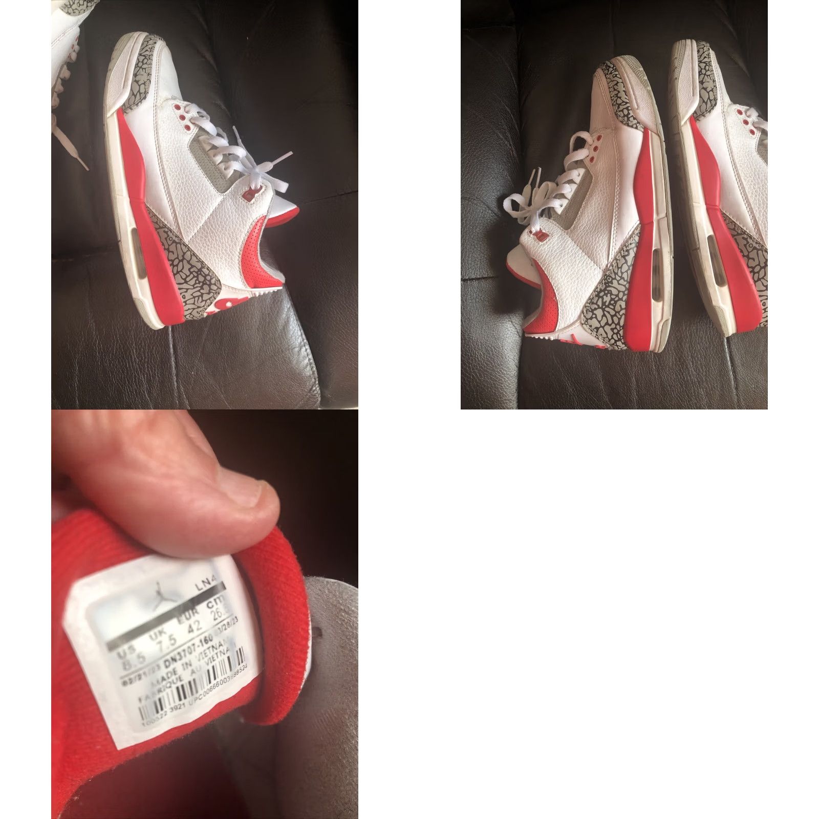 Jordan Brand Nike Air Jordan 3 Retro Fire Red White Grey Black DN3707-160 Men’s 8.5 Shoes Sneaker Retro Jordan 3 Mens Size US 9 / EU 42 - 8 Thumbnail