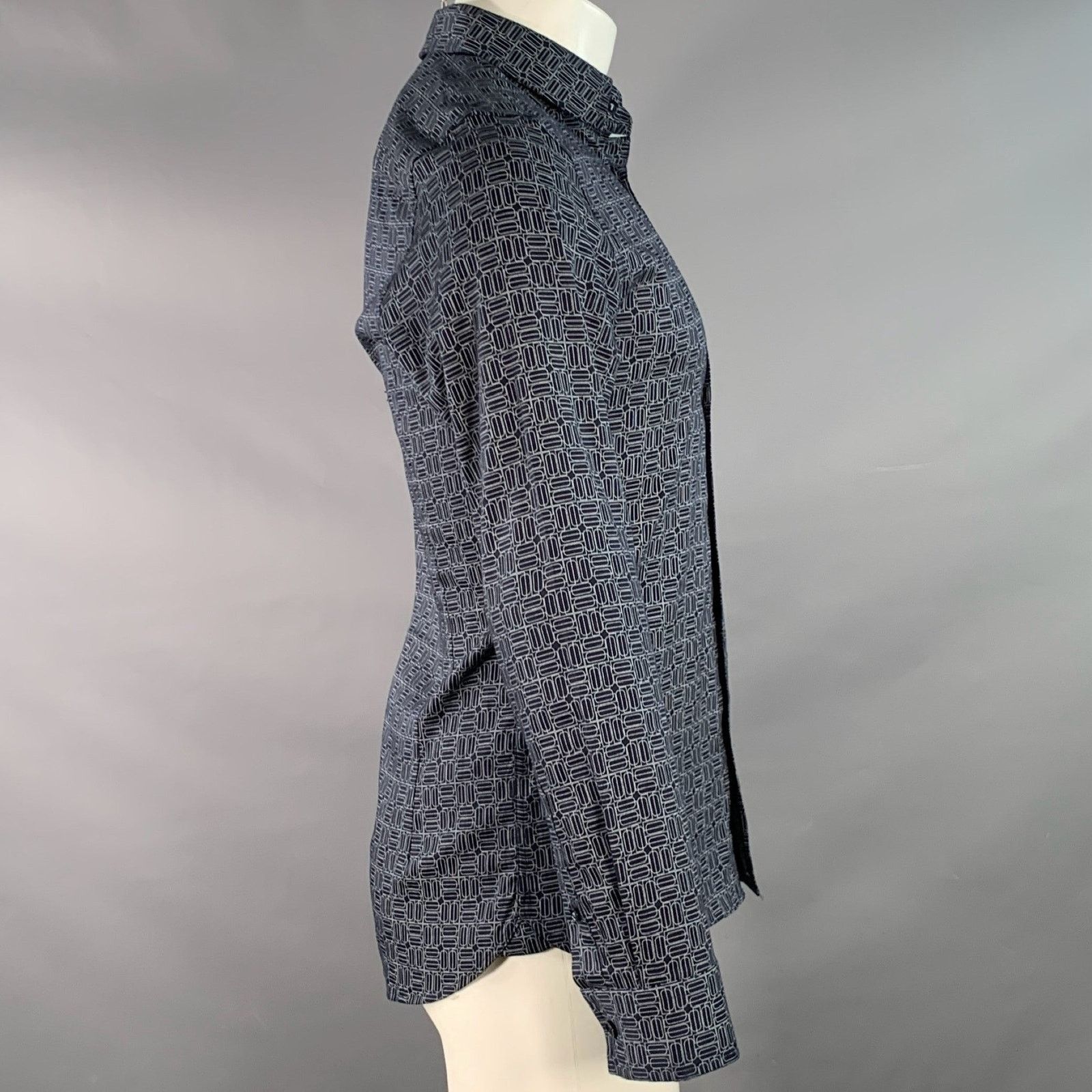Ted Baker Andover Navy White Geometric Cotton Slim Fit Long Sleeve Size US S / EU 44-46 / 1 - 3 Thumbnail