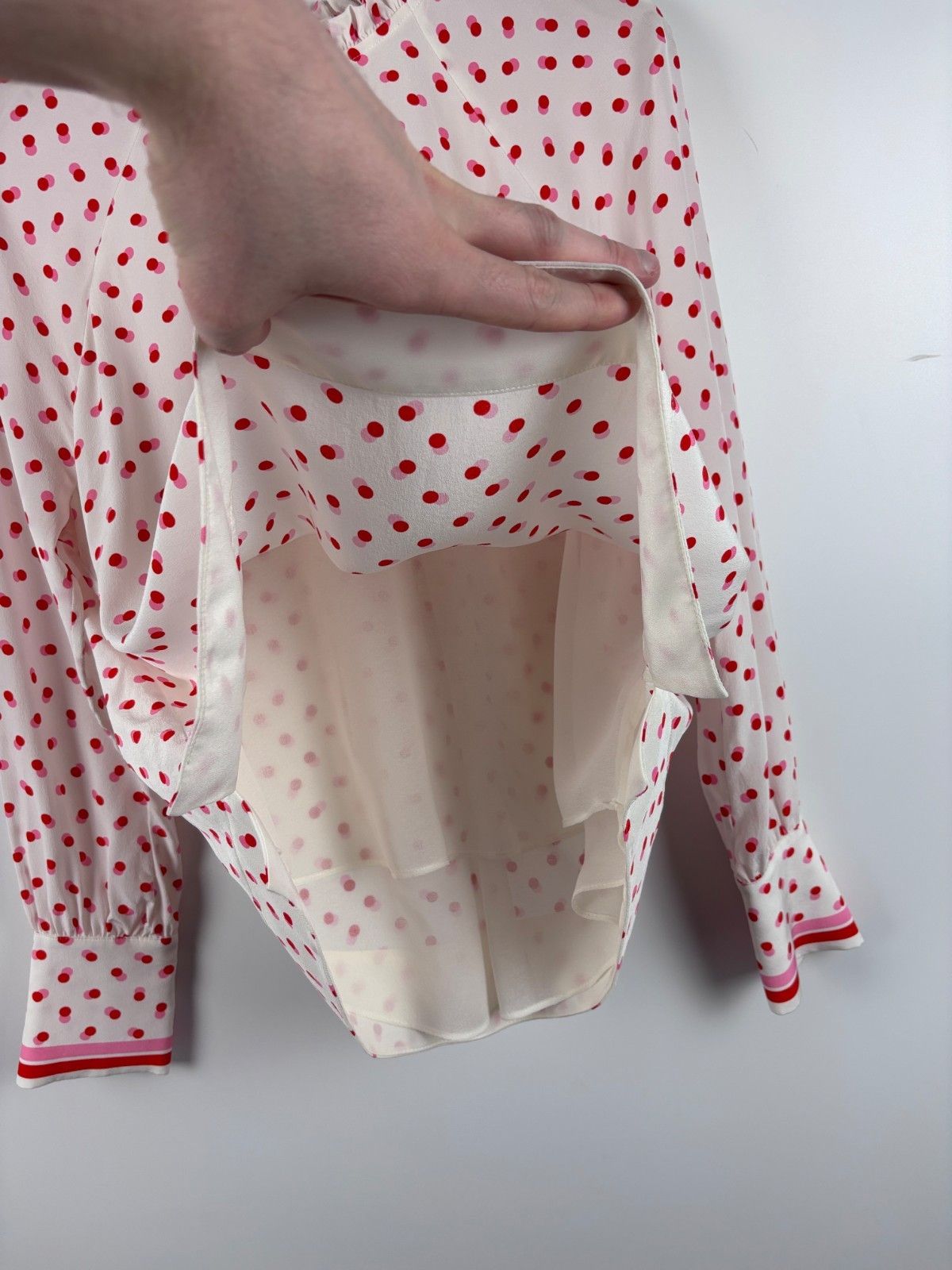 ME+EM ME+EM Silk Blouse Long Sleeve Polka Dot White Pink Size US 8 Size M / US 6-8 / IT 42-44 - 8 Thumbnail