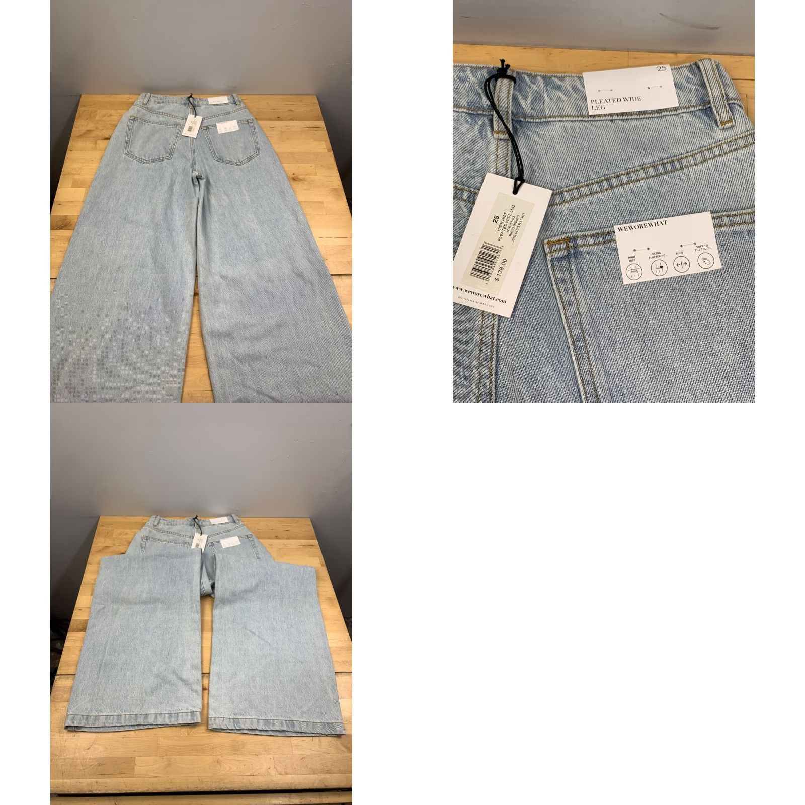 Vintage We Wore What High Rise Pleated Wide Leg Jeans Womens 25 Blue Light Wash Denim 32 Inseam Folded Pocket Bohemian Festival 90s, College, Boho Womens Size 42" / US 20 - 8 Thumbnail