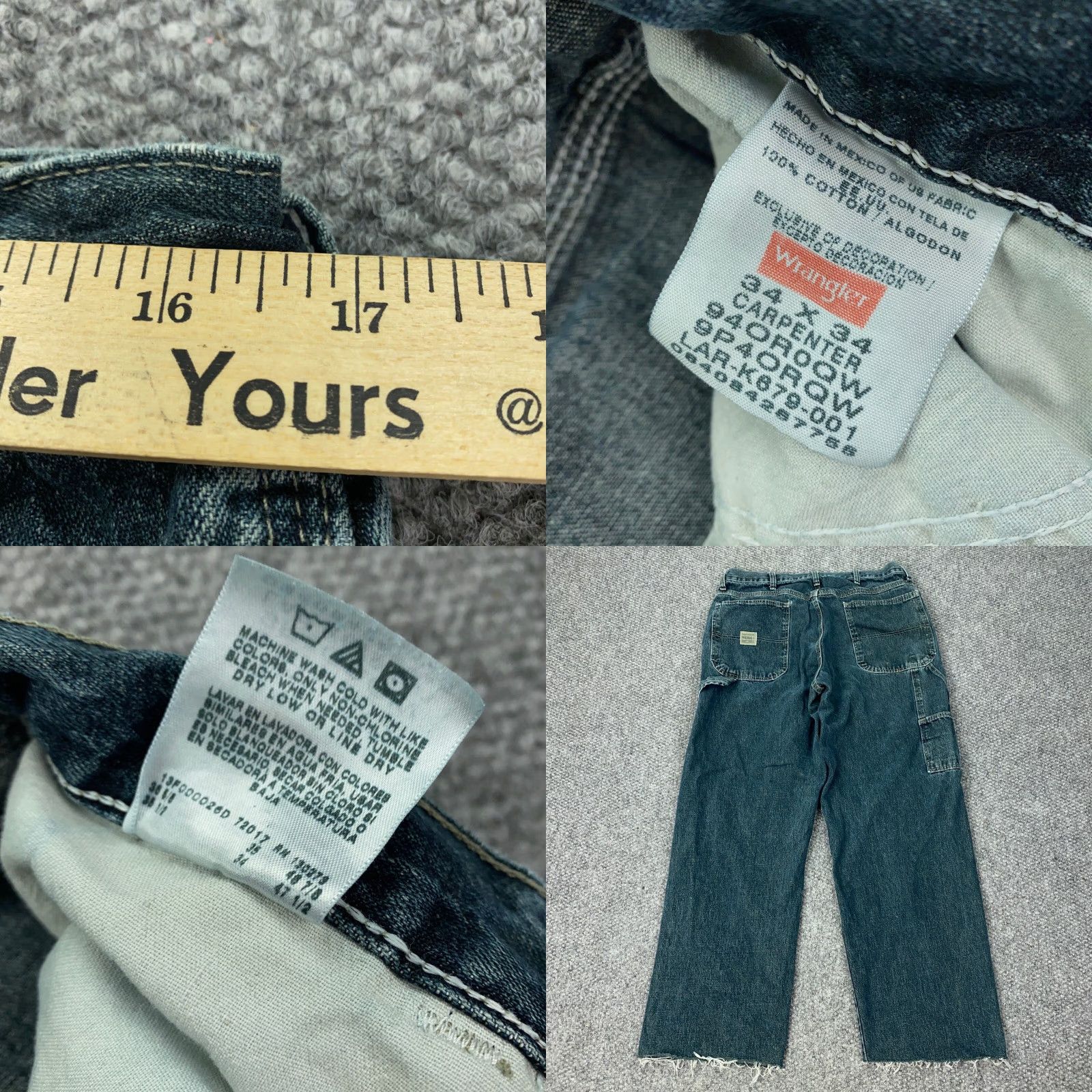Wrangler VINTAGE Wrangler Jeans Men 34x30 Relaxed Fit Denim Blue 90s Grunge Baggy Carpenter Inspired Size US 33 - 8 Thumbnail