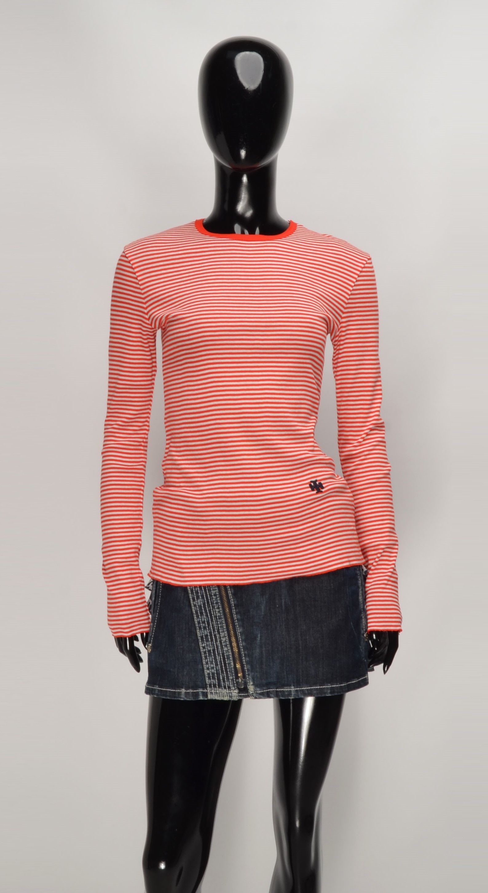 Designer × Tory Burch Tory Burch Red Striped Long Sleeve Logo Slim Fit Top Size S / US 4 / IT 40 - 1 Thumbnail