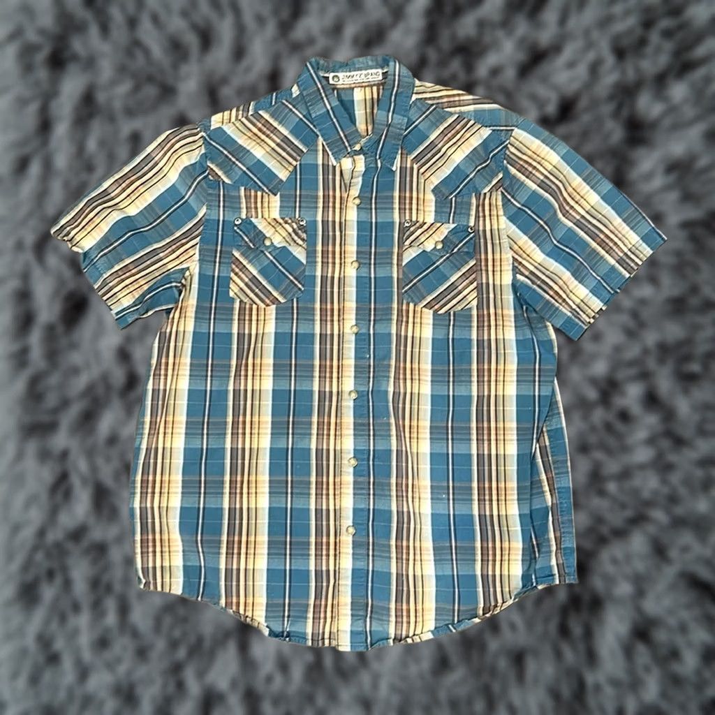 Vintage Jimmy’z Brand Australia Sunset Western Vintage Short Sleeve Pearl Snap XL Men Blue Cotton 100% Shirt Mens XL Pearl Snap Western Vintage Sunset 80s-90s Size US 36 / EU 52 - 1 Thumbnail