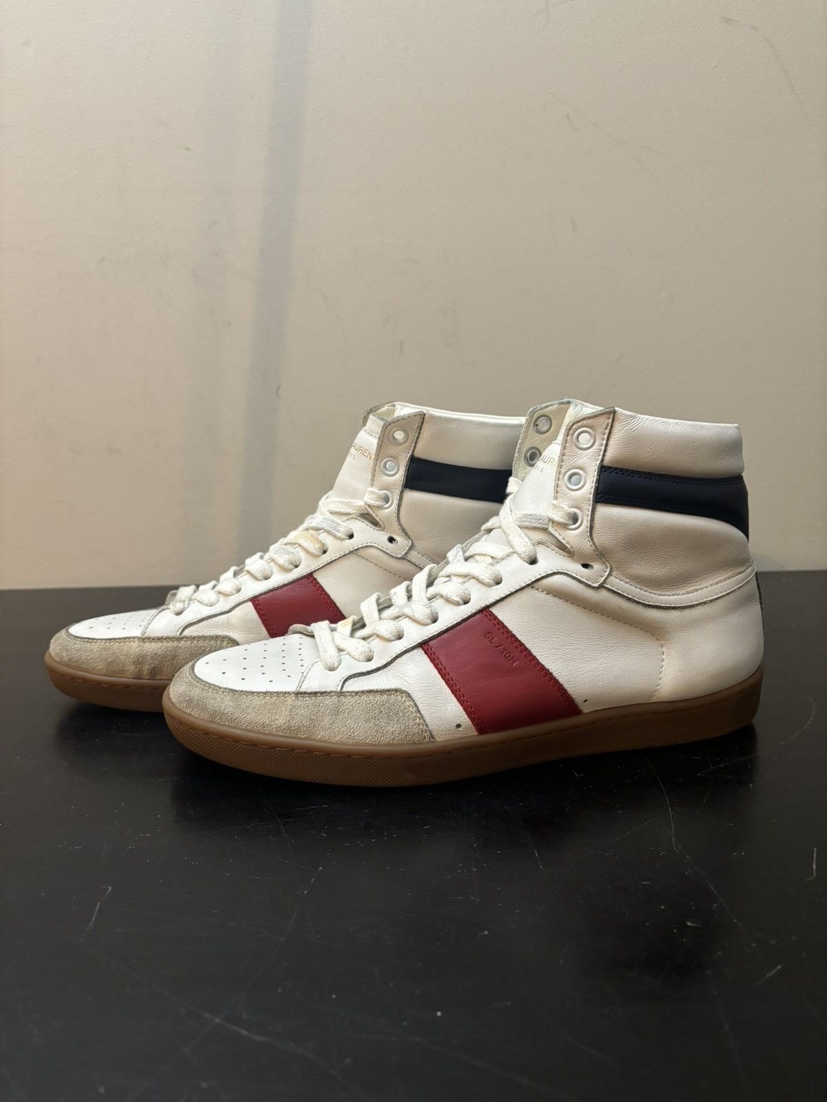 Saint Laurent Paris Saint Laurent Paris SL-10H Leather Sneakers White Red Gum Size US 7 / EU 40 - 1 Thumbnail