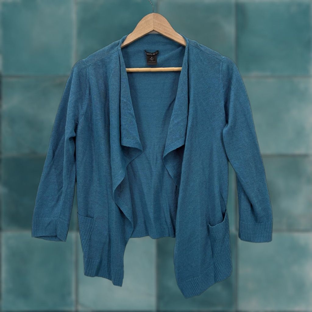 Vintage Lafayette 148 New York Cardigan Sweater Womens M Blue Linen Open Pockets Knit V-Neck 3/4 Sleeve Casual Lightweight Size M / US 6-8 / IT 42-44 - 1 Thumbnail