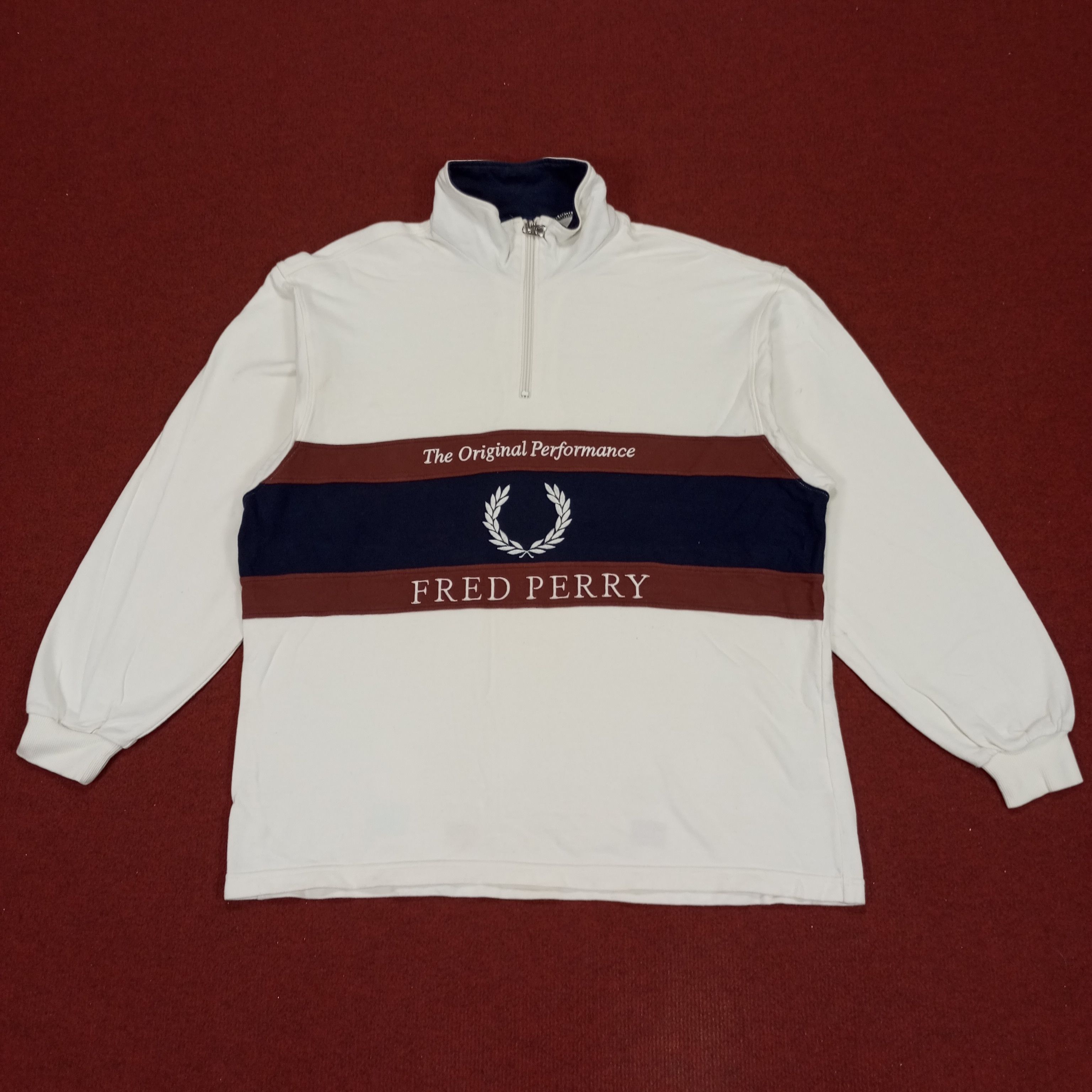 Half Zip Fred Perry Vintage Pullover Fred Perry Logo Spellout
