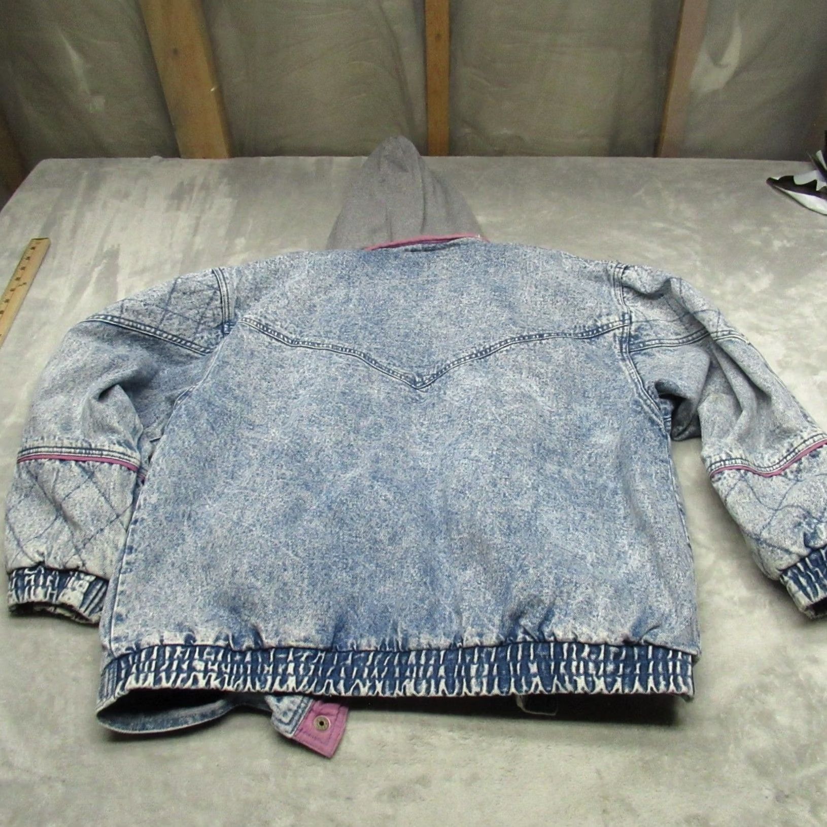 Denime VTG Weathered Denim Jacket Women Large Blue Acid Wash Plaid Lined Hooded 80s Size L / US 10 / IT 46 - 5 Thumbnail