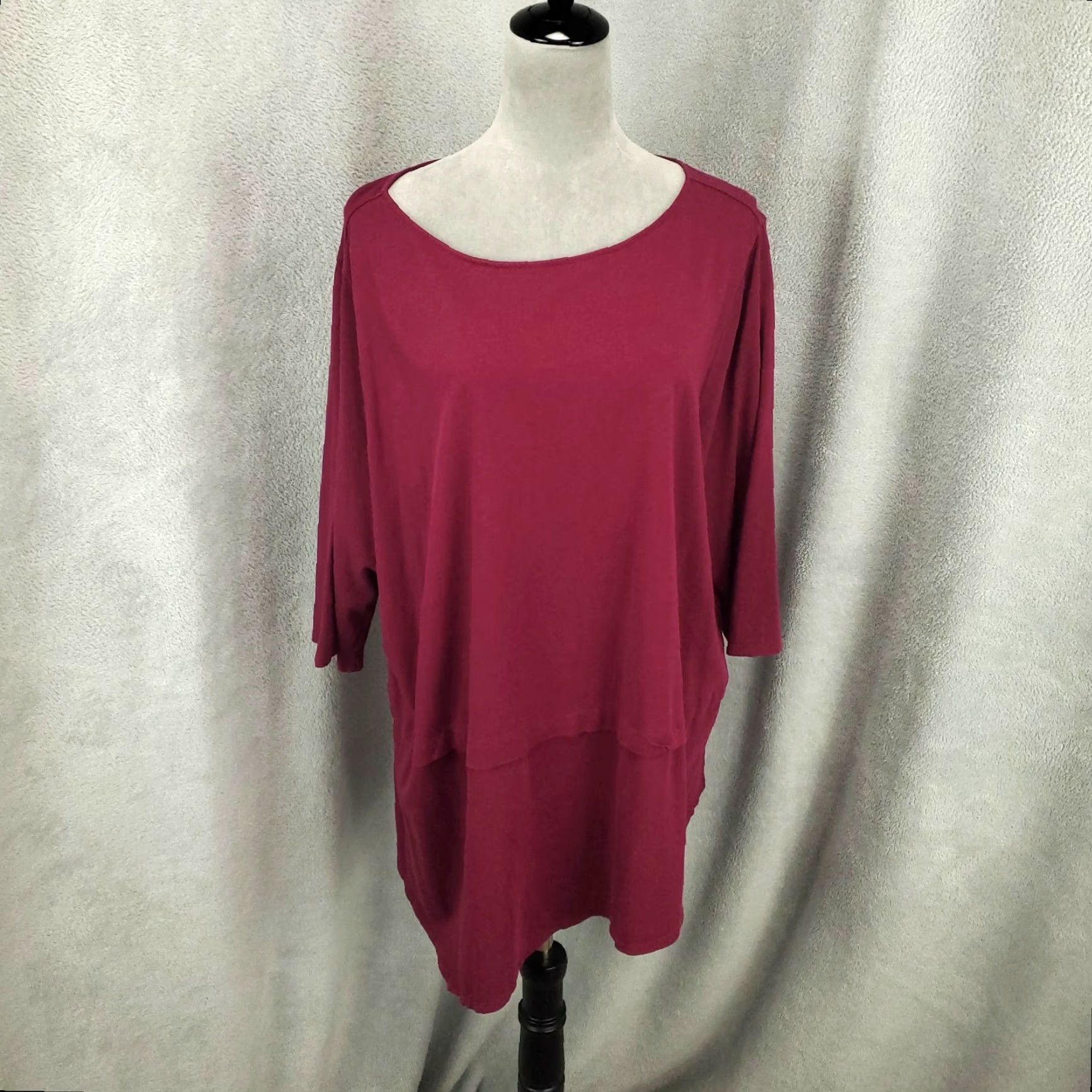 J. Jill J Jill Tunic Top Womens 3X Burgundy Red Boat Neck Asymmetric Hem Pullover Shirt Blouse Classic Tunic Blouse Ladies Plus Size Cotton Blend Rayon Size XXL / US 16-18 / IT 52-54 - 2 Thumbnail