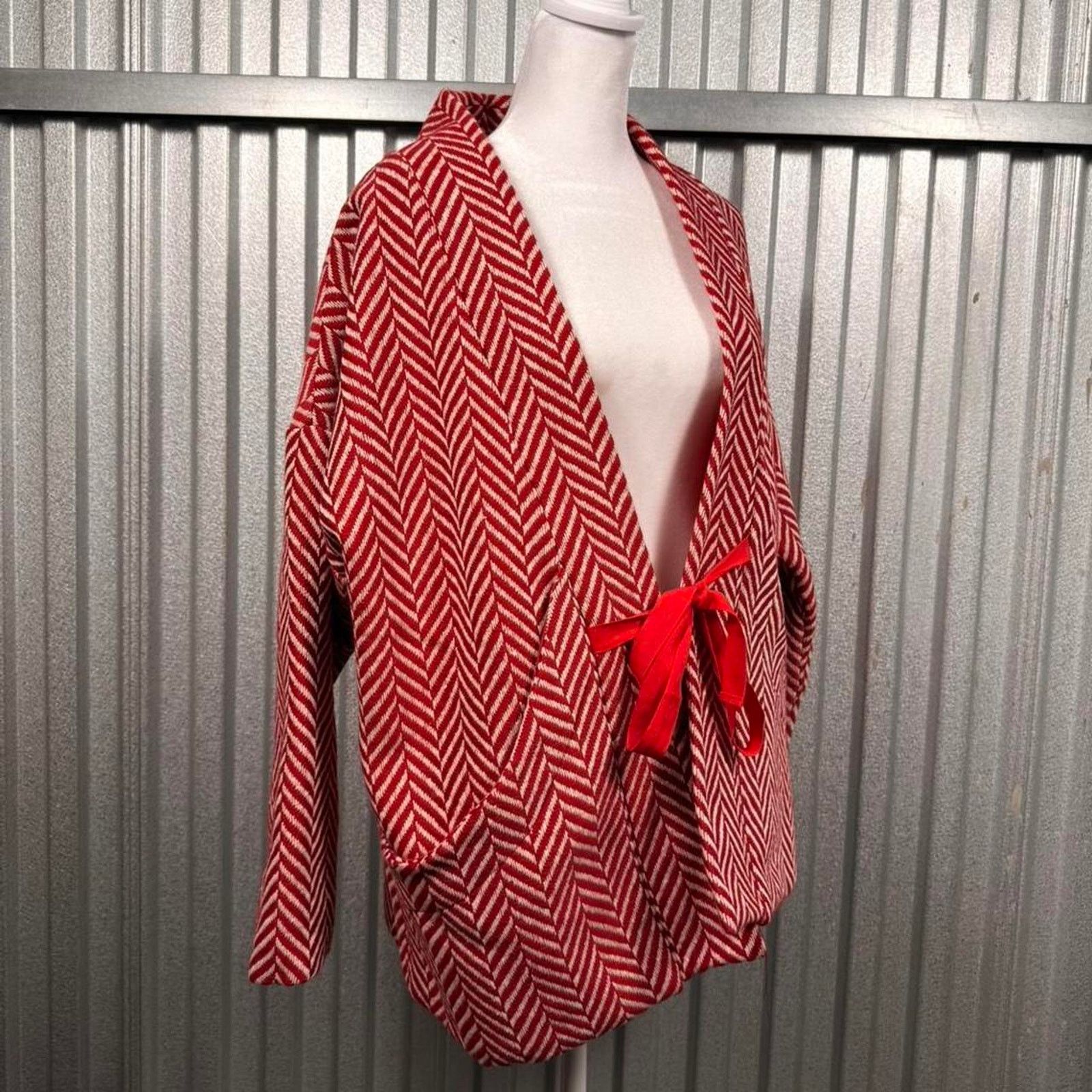 Herring Red white herringbone blazer Size L / US 10 / IT 46 - 6 Thumbnail