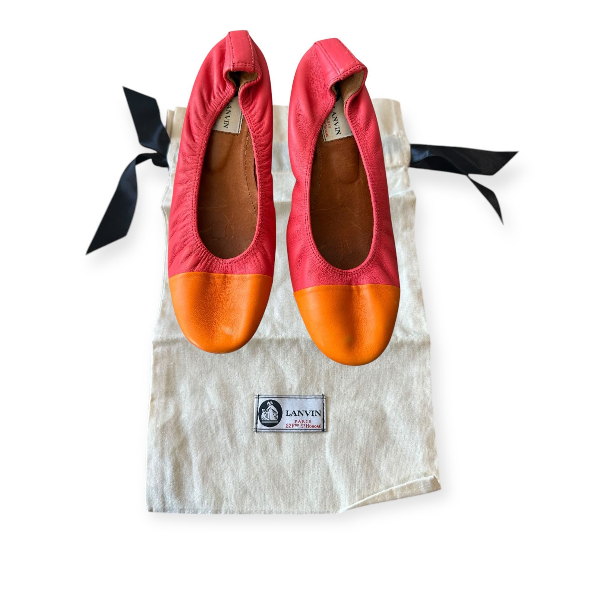 Lanvin Lanvin Cap-Toe Ballerina Flats. in Red /Orange Leather, 39 Size US 9 / IT 39 - 3 Thumbnail