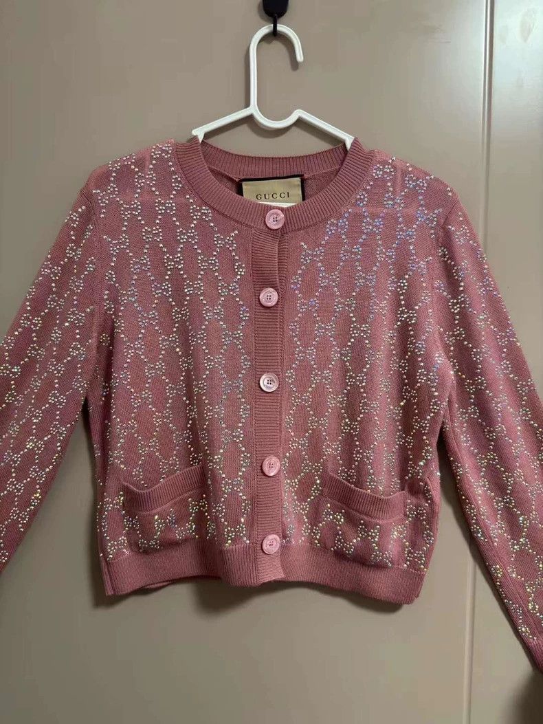 Gucci Gucci Pink rhinestone double g knitted cardigan sweater 250 Size US S / EU 44-46 / 1 - 1 Thumbnail