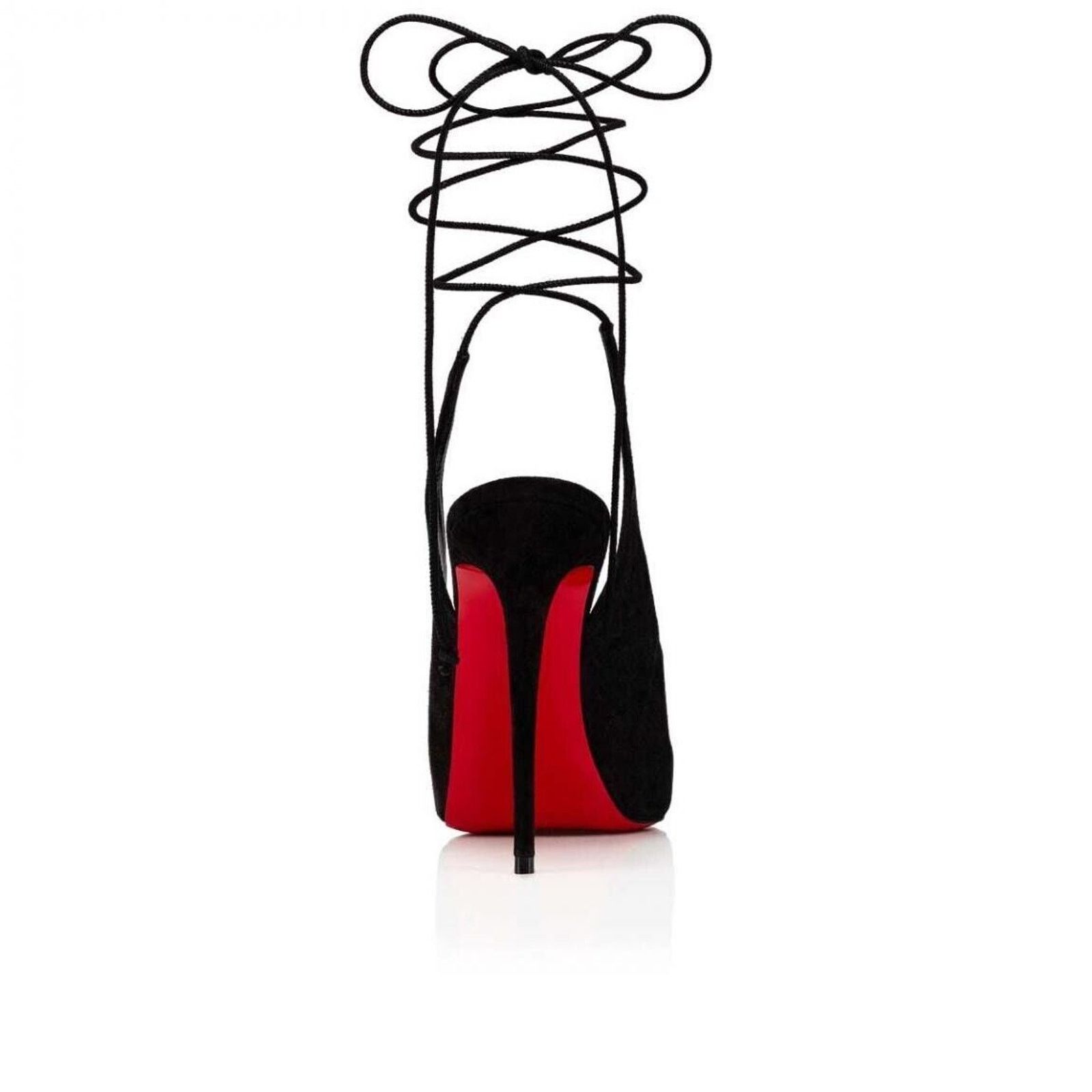 Christian Louboutin Lace Up NVP 120 Black Suede Peep Toe Sandal Heel Pump 38.5 Size US 8.5 / IT 38.5 - 10 Thumbnail