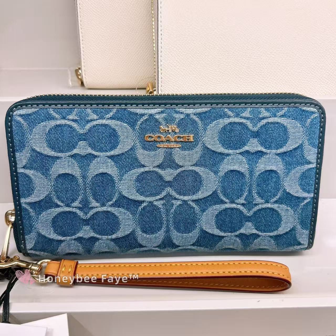 Long Zip Around Wallet In Signature Denim CDE93