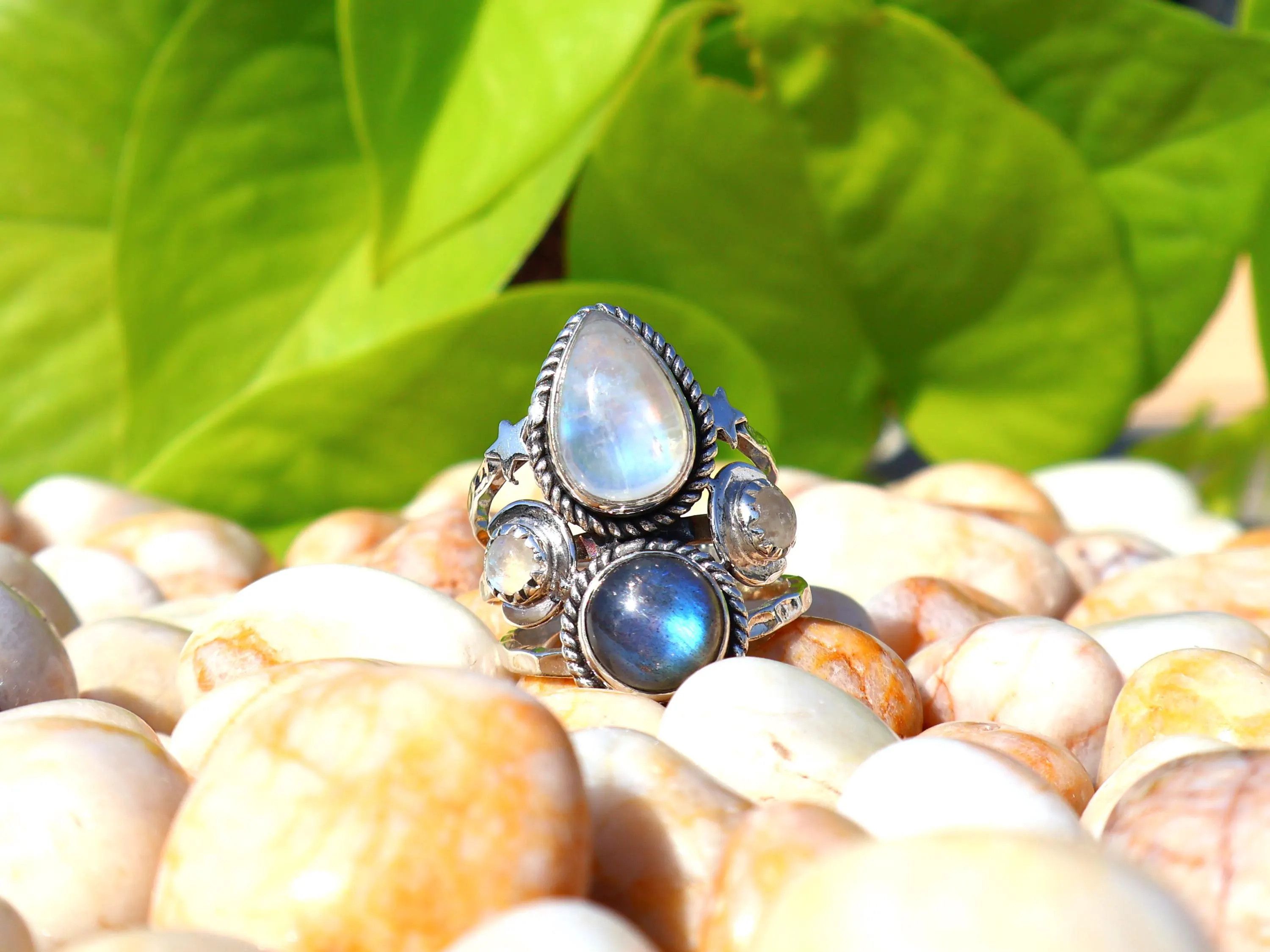 Handmade Rainbow Moonstone Labradorite Ring, 925 Silver Handmade, Size ONE SIZE - 2 Thumbnail