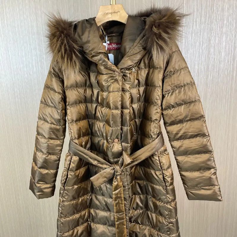 Max Mara MaxMara Gold Polyester Women's Cotton Puffer Coat 0089 Size XS / US 0-2 / IT 36-38 - 1 Thumbnail