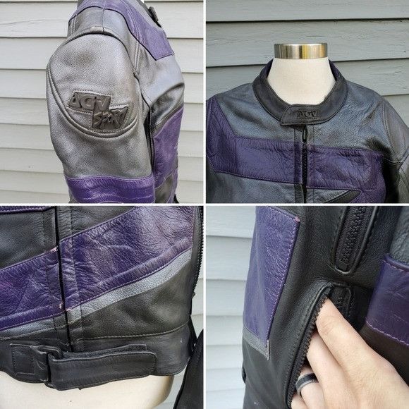 Vintage Vintage 90s y2k Black Purple Leather Armored Moto Jacket Size M / US 6-8 / IT 42-44 - 5 Thumbnail
