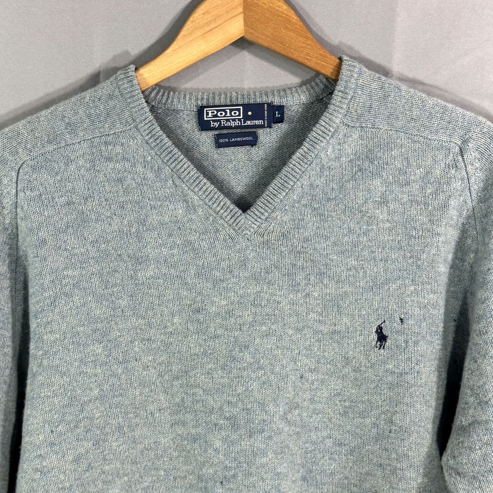 Polo Ralph Lauren VINTAGE Polo Ralph Lauren Sweater Mens Large Gray Lambswool Pullover V Neck Classic Knit Size US L / EU 52-54 / 3 - 3 Thumbnail