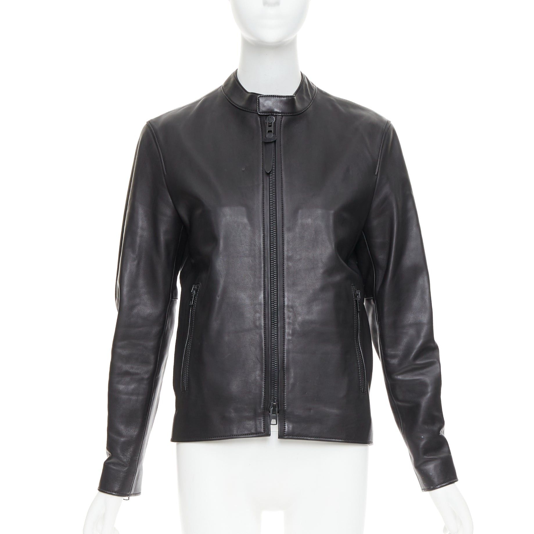Coach COACH Racer black cow leather zip up racing jacket US0 XS Size S / US 4 / IT 40 - 1 Thumbnail