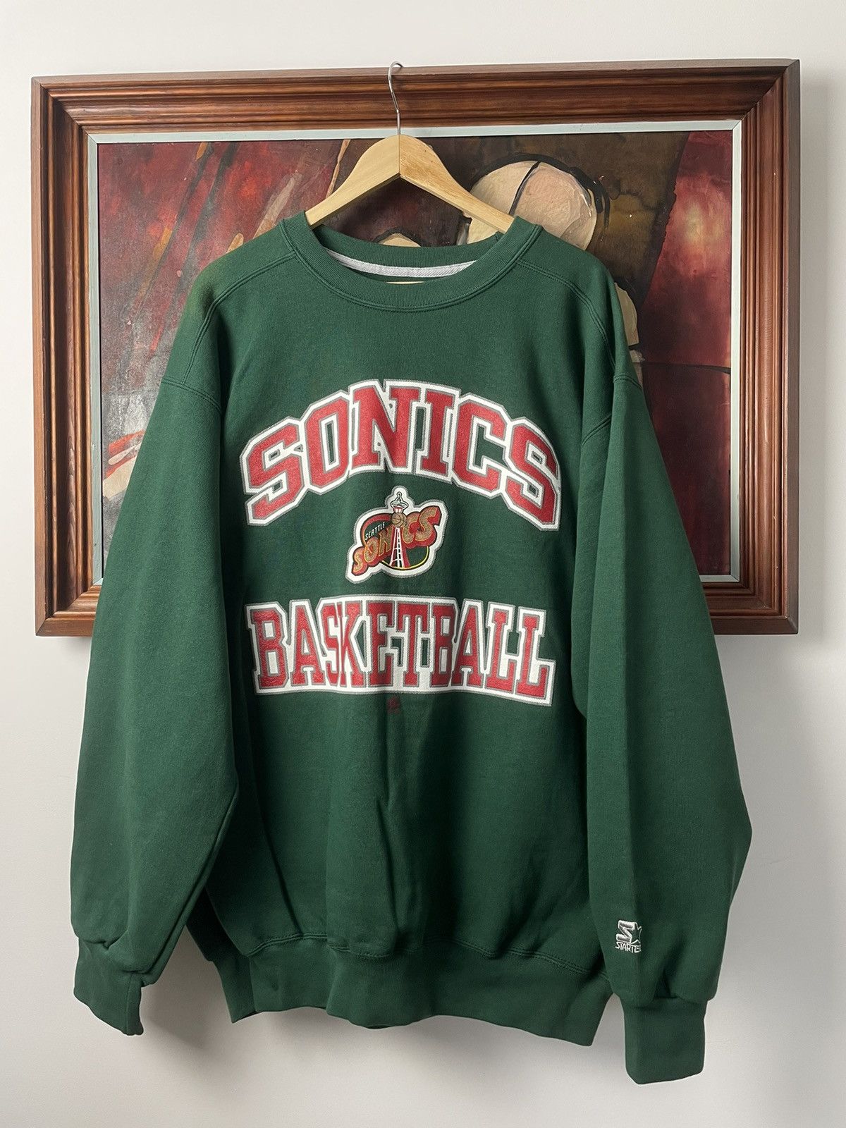 image of Vintage 90's Starter Seattle Sonics Basketball Sweatshirt Nba in Green, Men's (Size XL)