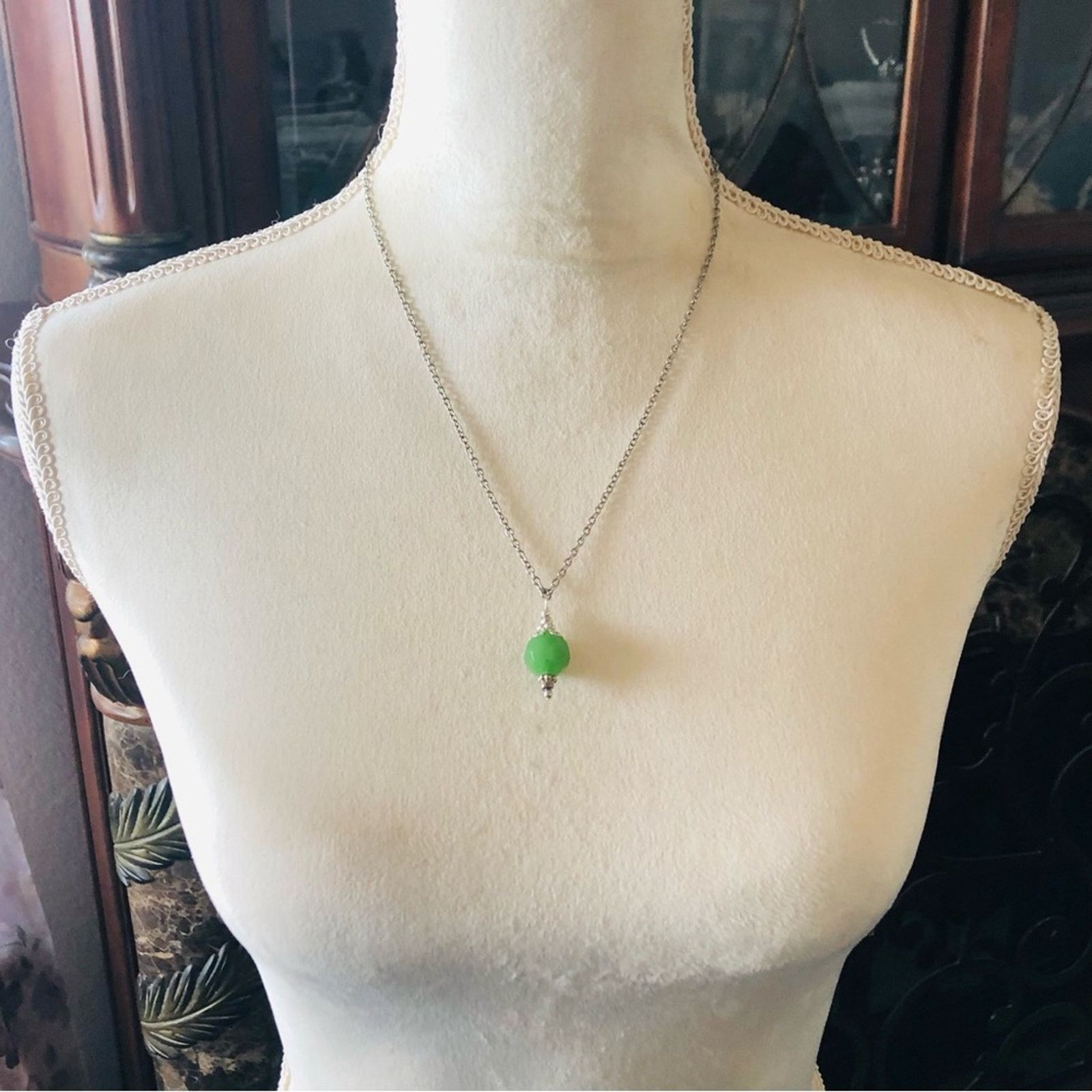 Handmade Hand crafted faceted green chalcedony cap necklace Size ONE SIZE - 6 Thumbnail