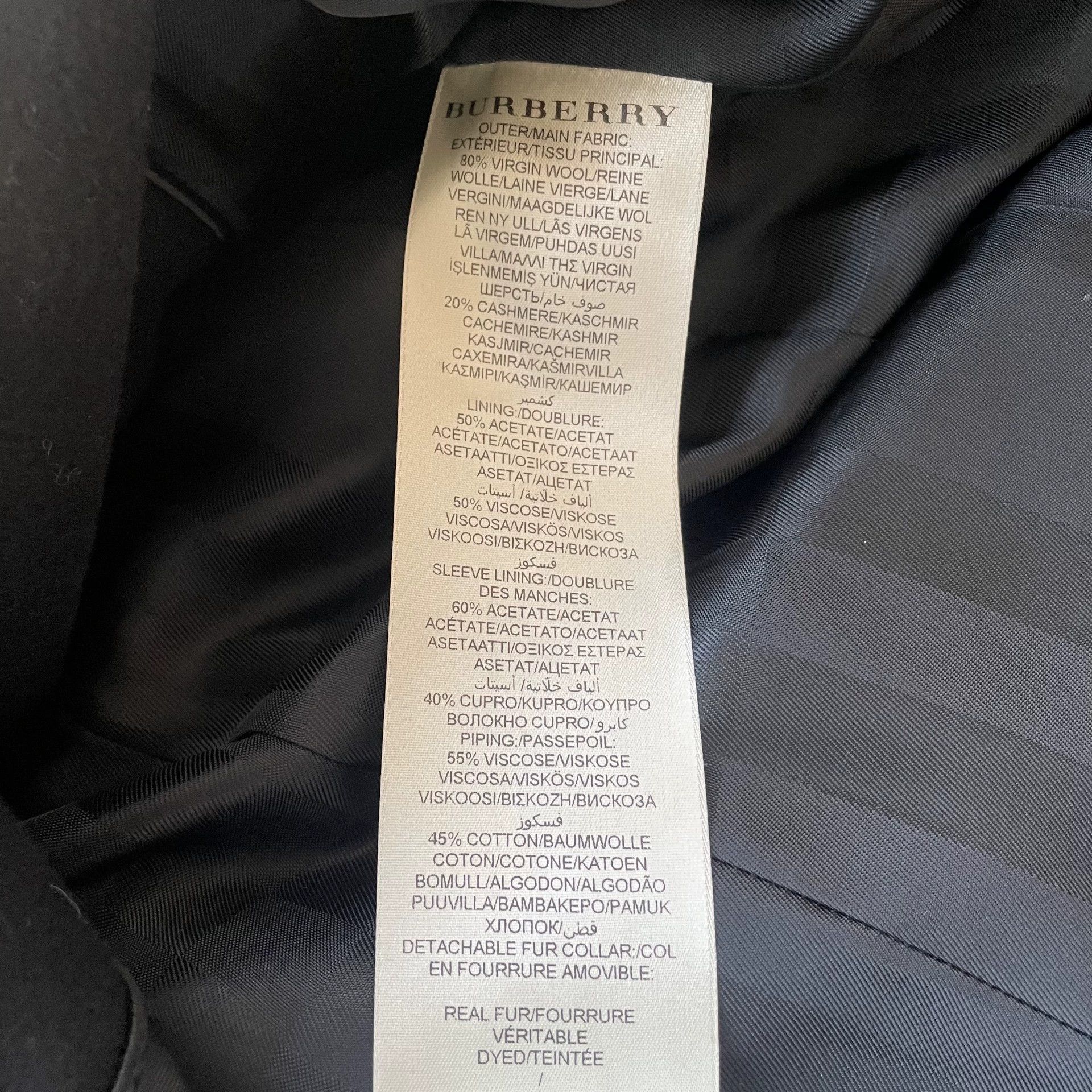 Burberry BBR cashmere coat Women's blk detachable wolf fur collar 36 Size XS / US 0-2 / IT 36-38 - 7 Thumbnail