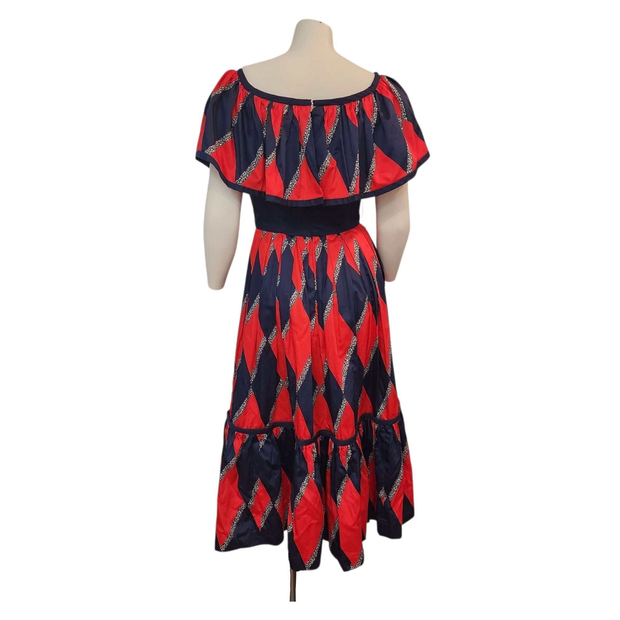 Other Vintage Mignon Dress 70s 80s Festive Party Retro Red Blue Vt Size S / US 4 / IT 40 - 4 Thumbnail