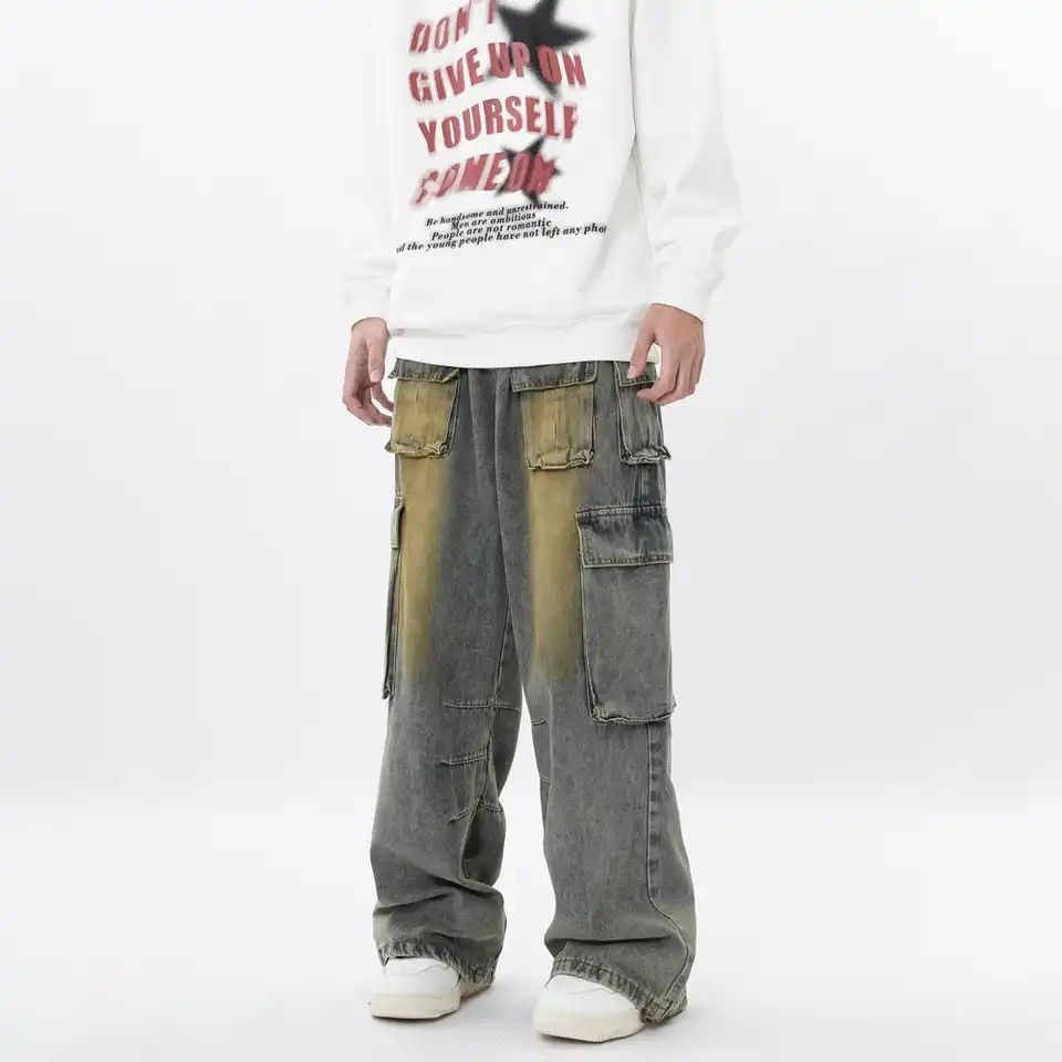Japanese Brand × Vintage Cargo Jeans Men Big Pocket Loose Size US 35 - 1 Thumbnail