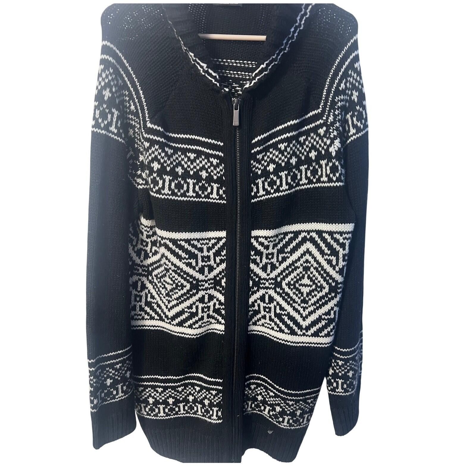 Zara Zara Zip Up Hooded Cardigan Womens L Black White Fair Isle Size L / US 10 / IT 46 - 1 Thumbnail