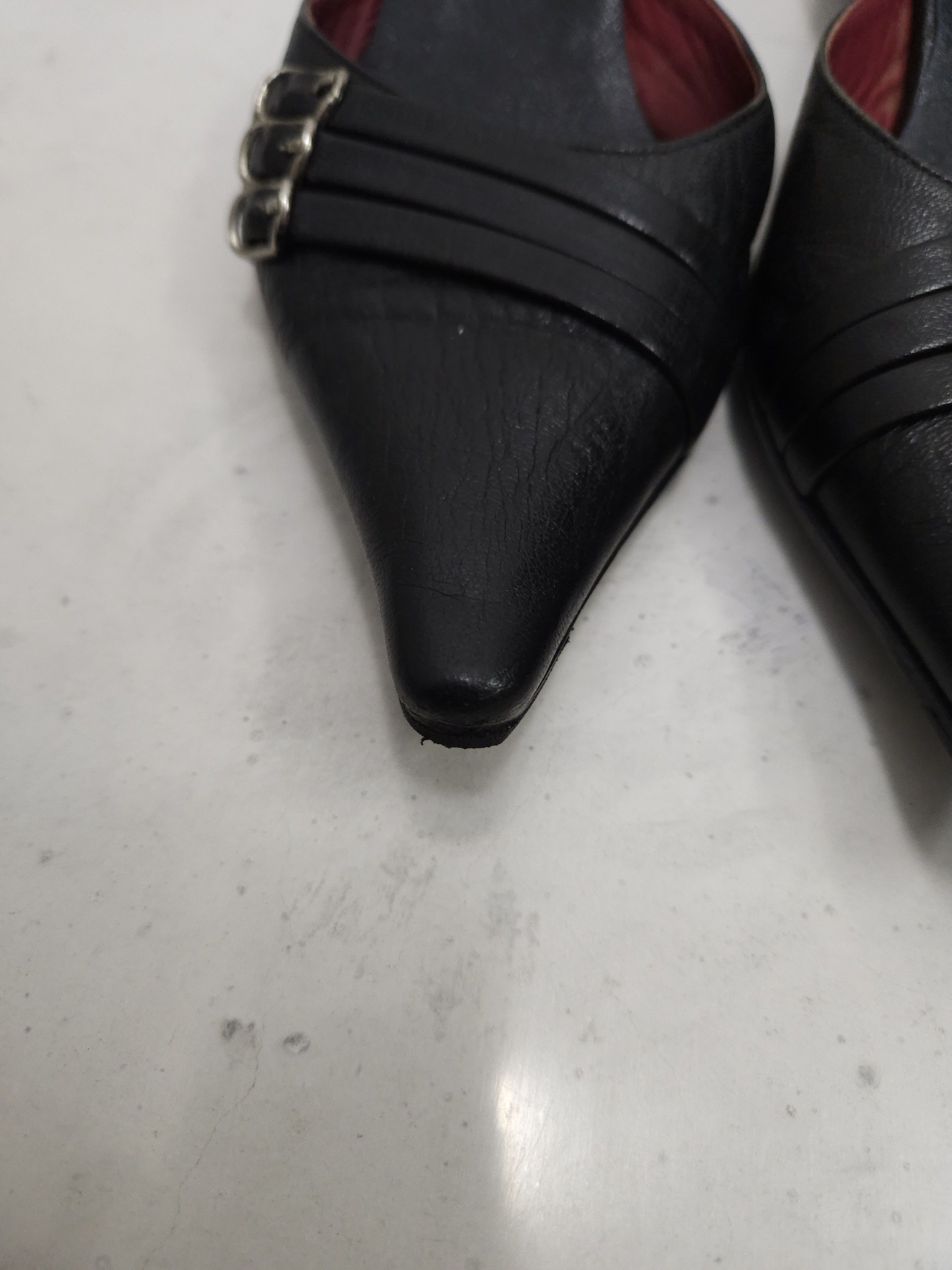 Vintage Archive y2k black leather pointed toe mules with buckles Size US 5 / IT 35 - 10 Thumbnail