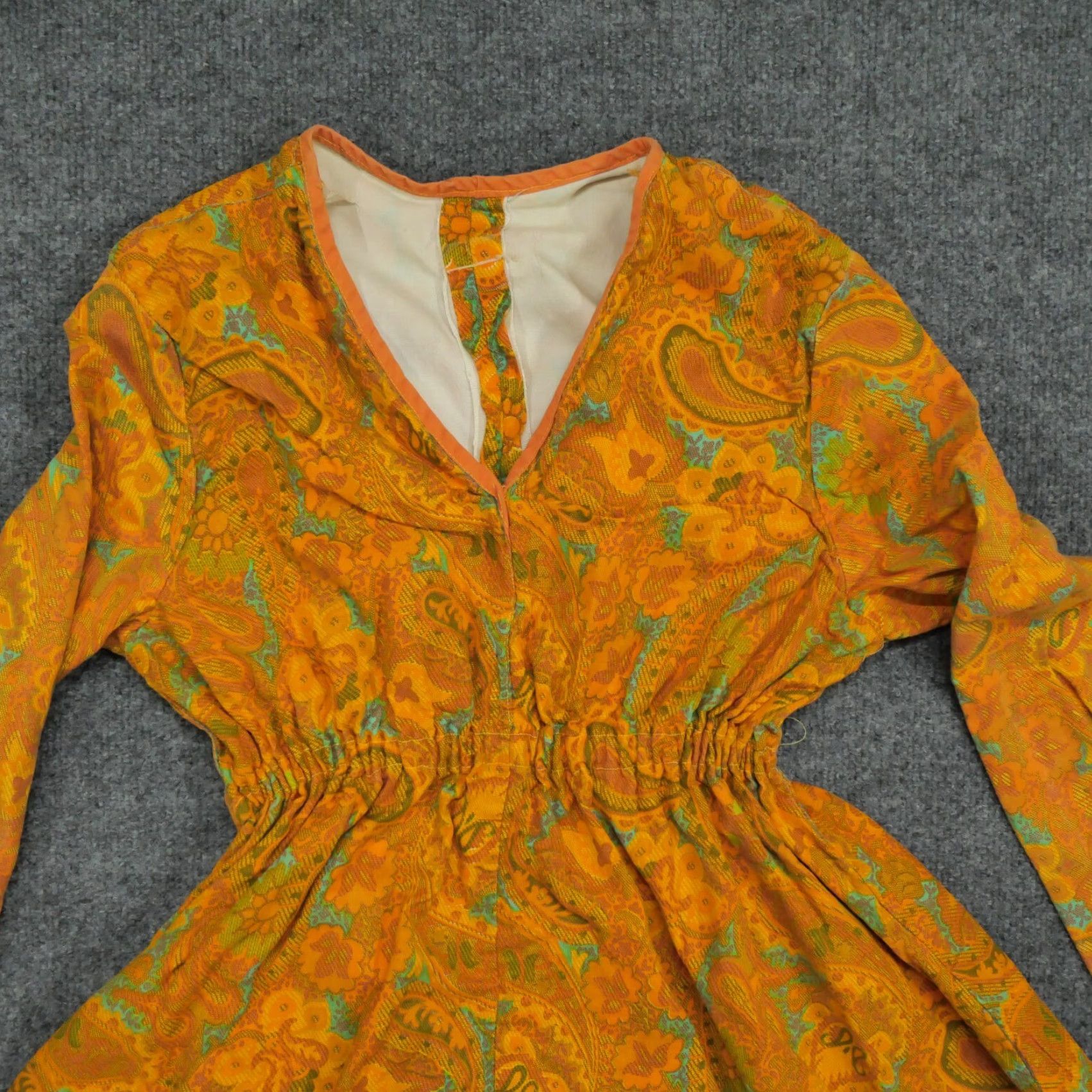 Vintage VINTAGE Handmade Dress Womens Yellow Orange Paisley Long High Low Hippie 60s 70s Sundress Small Regular Women's Size S / US 4 / IT 40 - 3 Thumbnail