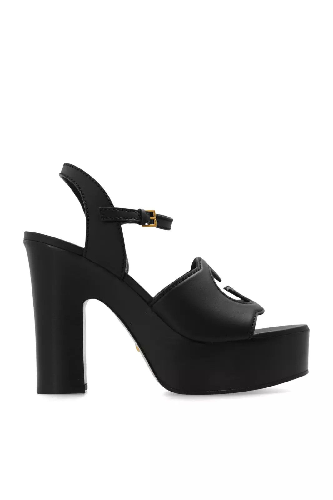 Gucci GUCCI Interlocking G Black Leather 135mm Platform Sandals Size US 5 / IT 35 - 1 Thumbnail
