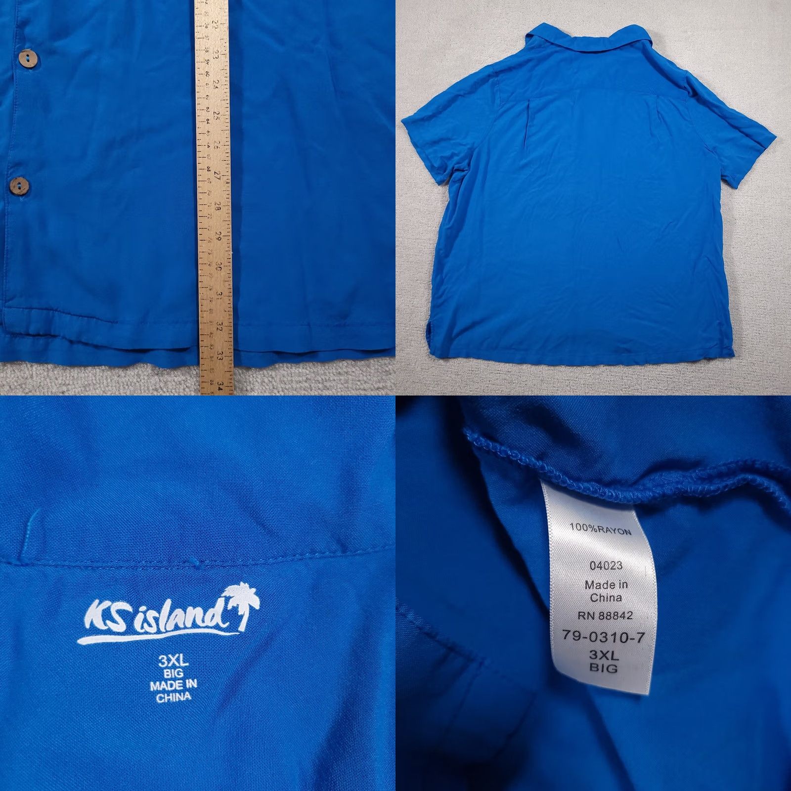 Vintage VINTAGE KS ISLAND Hawaiian Shirt Mens 3XL King Size Blue Rayon Button Up Short Sleeve Size US XXL / EU 58 / 5 - 8 Thumbnail