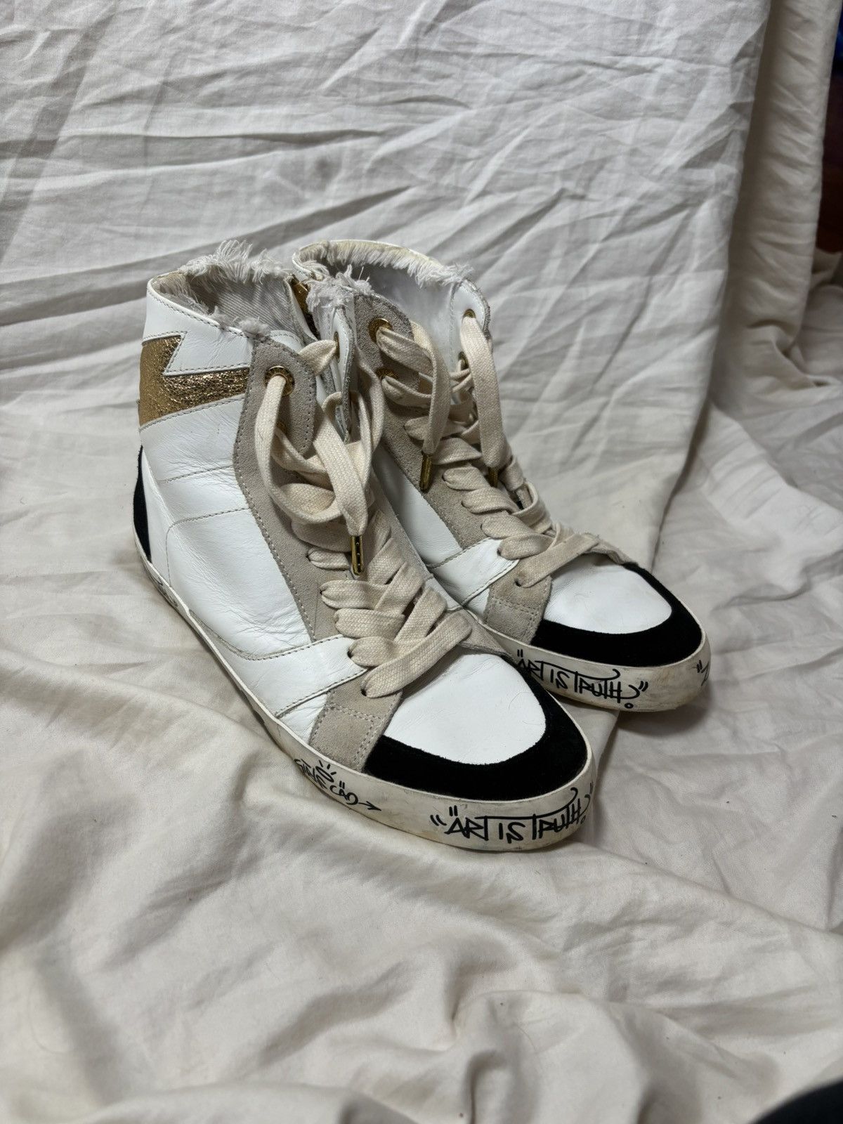 Zadig & Voltaire Zadig & Voltaire White Leather Flash High Trainers Size US 8 / IT 38 - 2 Thumbnail