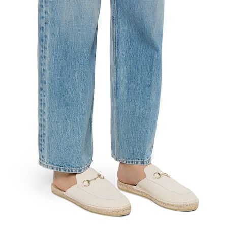Gucci oc11z0126 Women's Espadrille Mules With Horsebit in Ivory Size US 10 / IT 40 - 3 Thumbnail