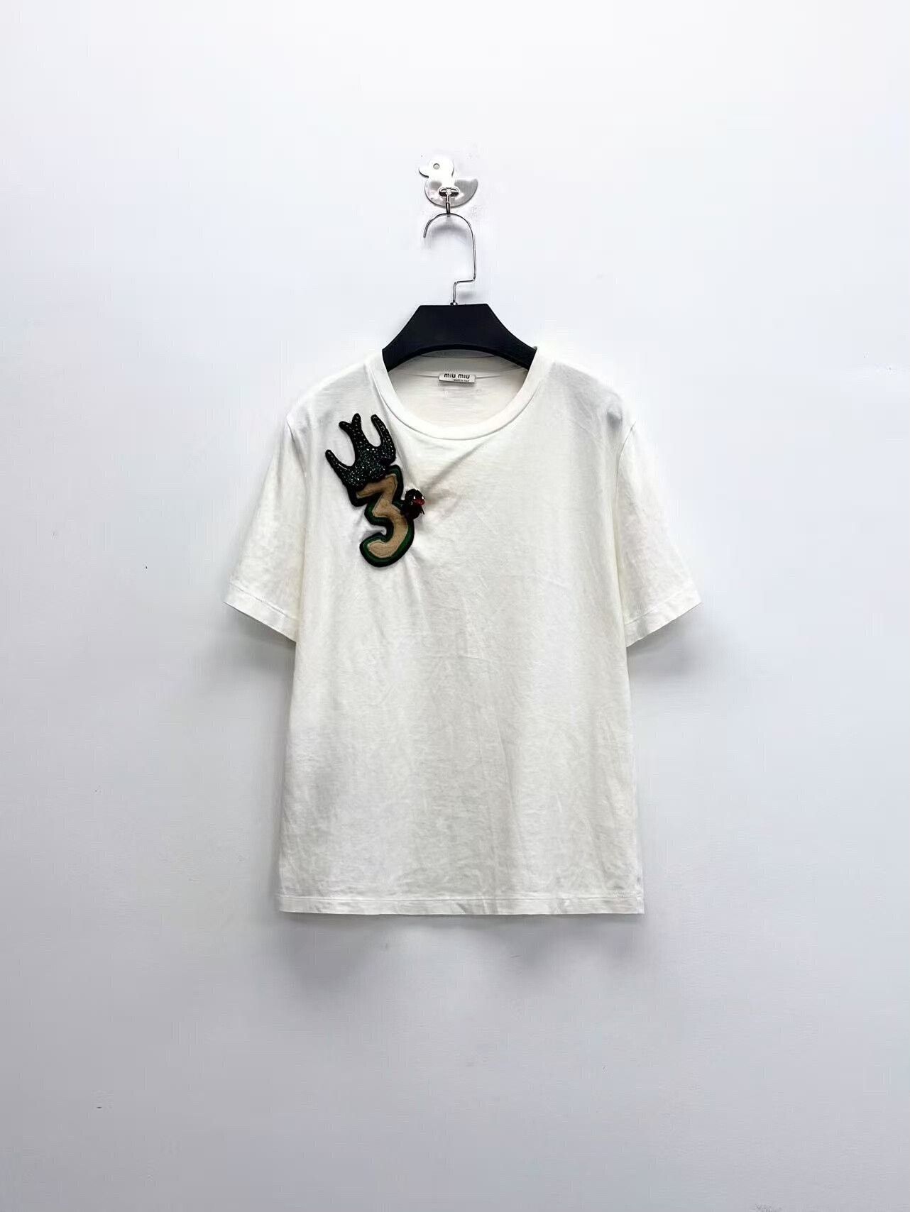 Miu Miu Miu Miu White Short Sleeve Embellished Top Size S / US 4 / IT 40 - 1 Thumbnail