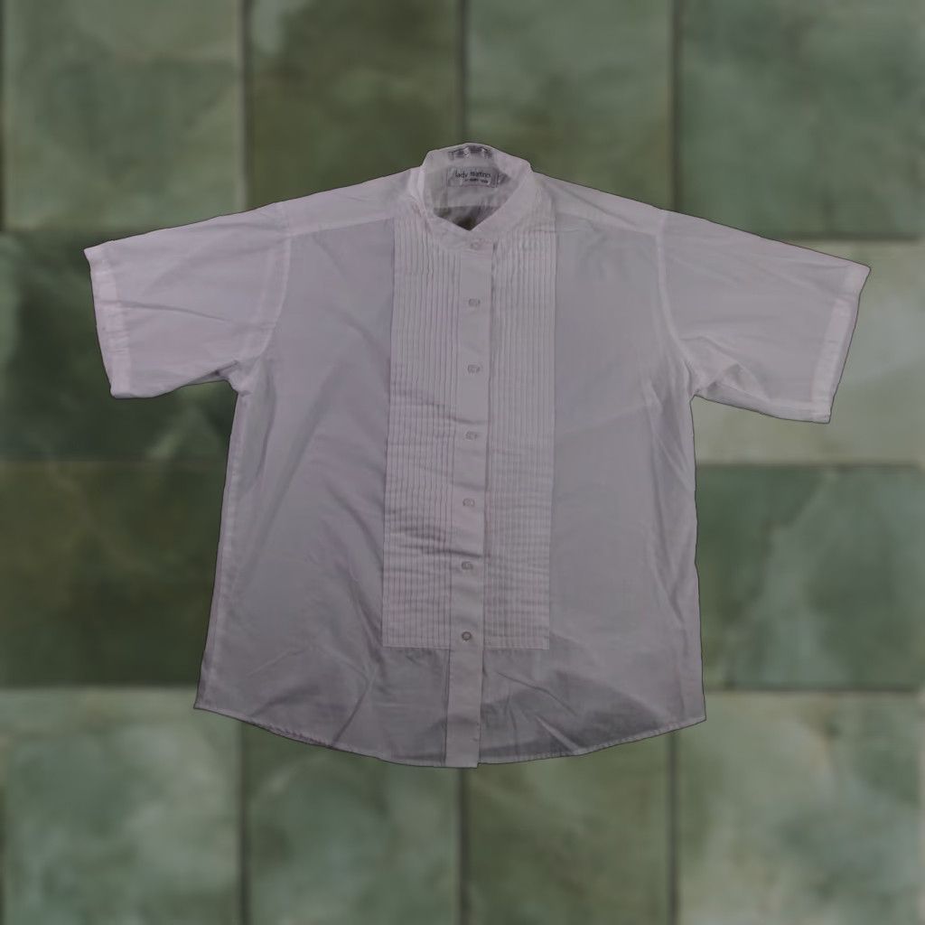 Vintage Lady Martino Shirt Women 14 White Short Sleeve Pleated Front Tuxedo Band Collar Size XL / US 12-14 / IT 48-50 - 1 Thumbnail