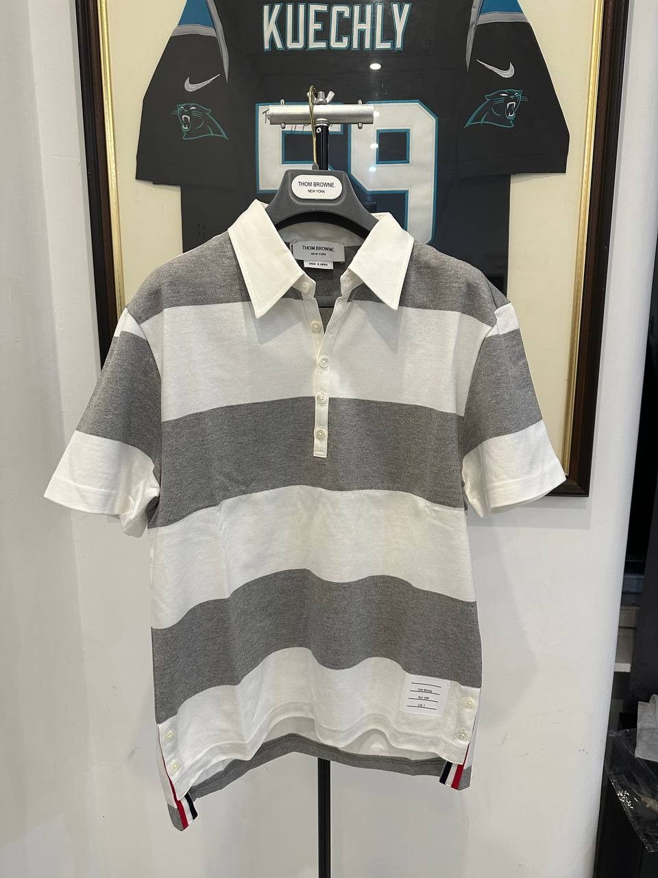image of Thom Browne Short Sleeve Polo in Light Grey, Men's (Size Medium)