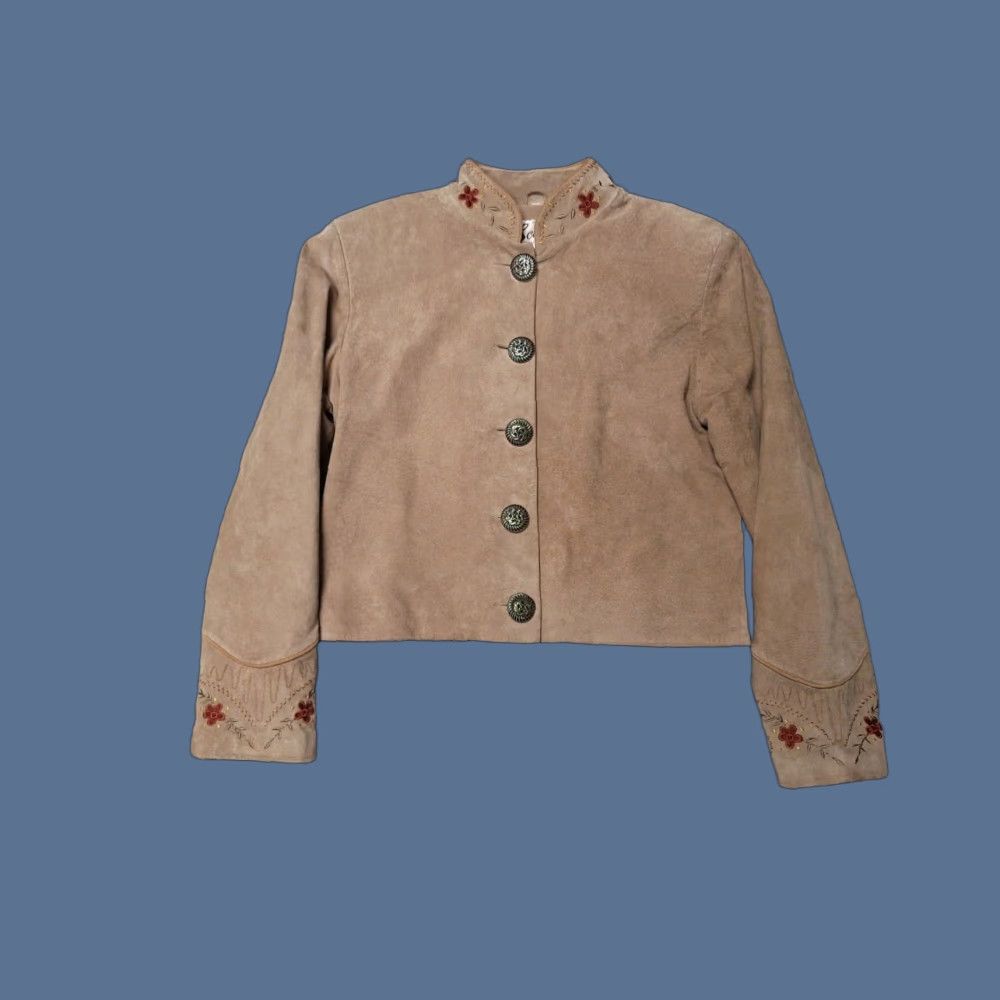 VINTAGE Scully Womens Floral Suede Leather Button Western Rodeo Jacket Size 12