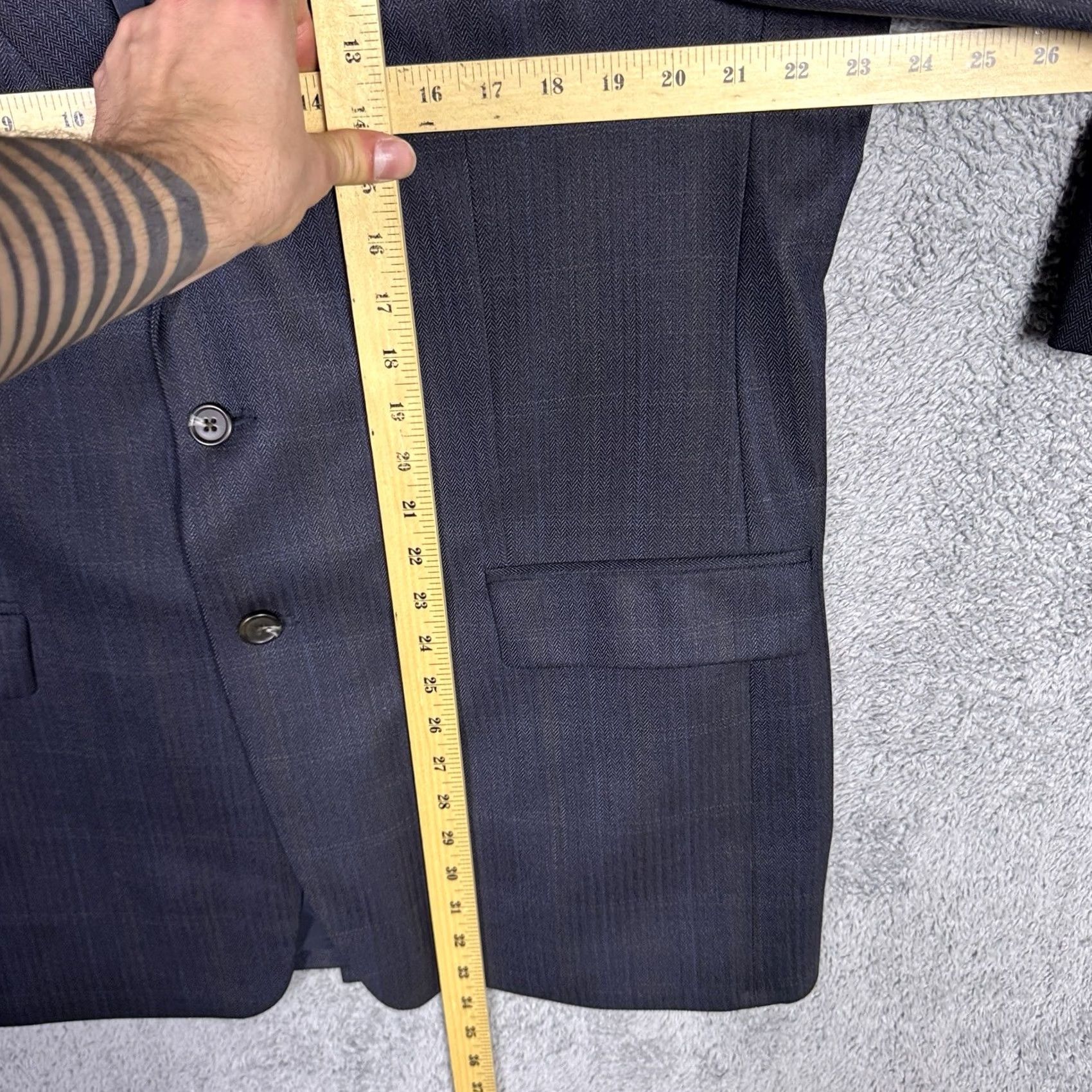 Ralph Lauren VINTAGE Ralph Lauren Blazer Men 44L Pure New Wool Suit Jacket Windowpane Herringbone Blue Wool) Size 44R - 6 Thumbnail