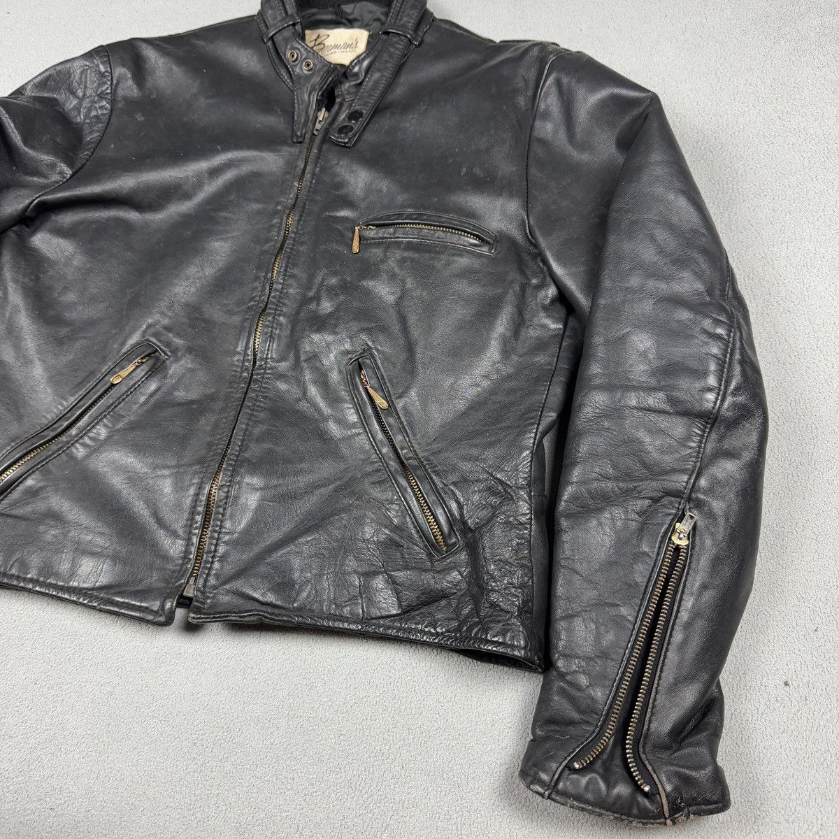 Vintage Berman's Leather Jacket Vintage 60/70s Lenzip biker punk Size US L / EU 52-54 / 3 - 11 Thumbnail