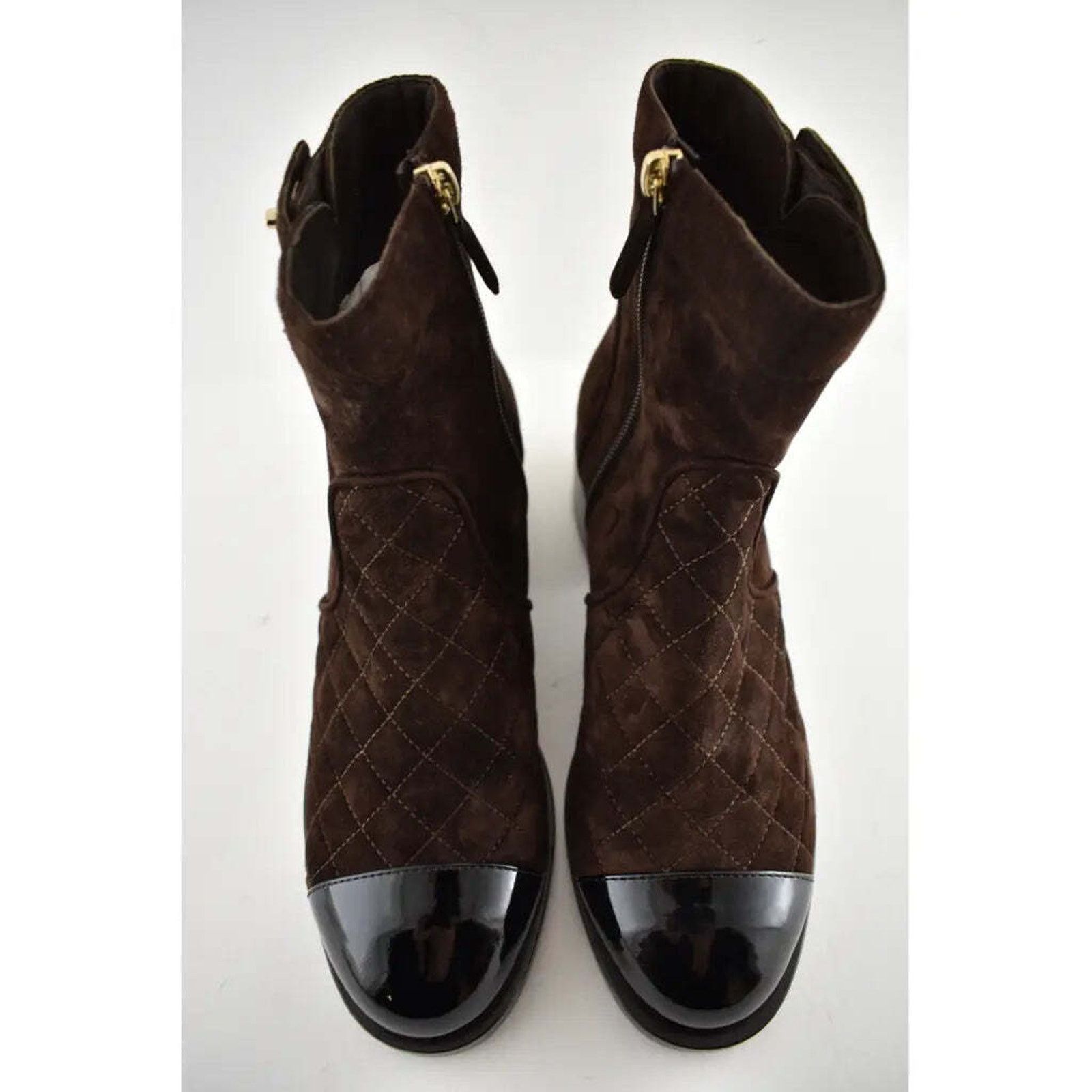 Chanel Chanel 20K Black Brown Suede Quilted Turnlock CC Patent Size US 10 / IT 40 - 6 Thumbnail